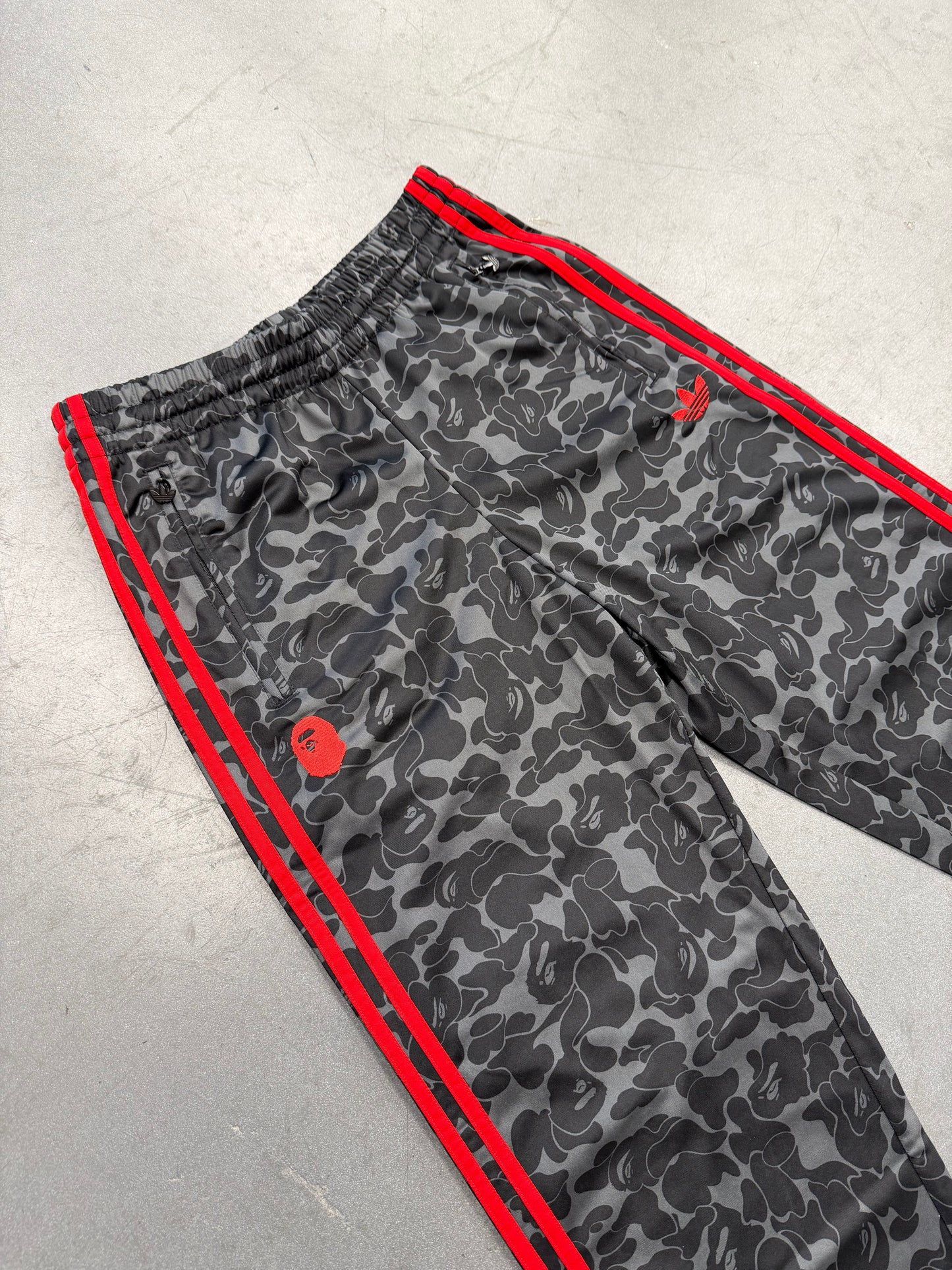 BAPE X ADIDAS ALL OVER PRINT TRACK PANTS - BLACK/RED (S) (NEW)