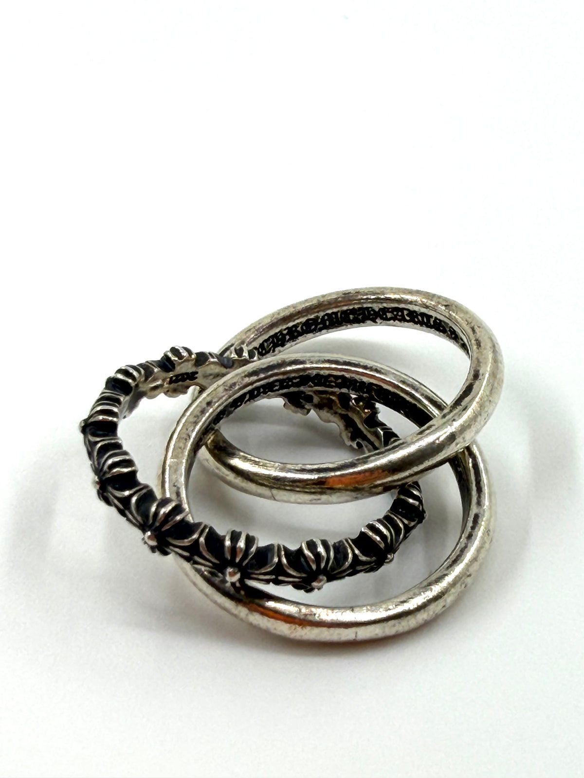 CHROME HEARTS TINY E CH PLUS TRIPLE INTERLOCKING SILVER BAND RING