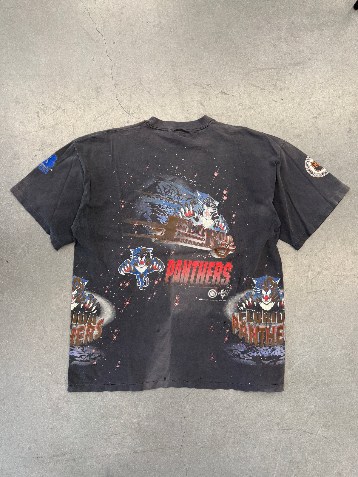 1994 NHL FLORIDA PANTHERS ALL OVER PRINT HOCKEY TEE (BULLETIN ATHLETIC TAG)