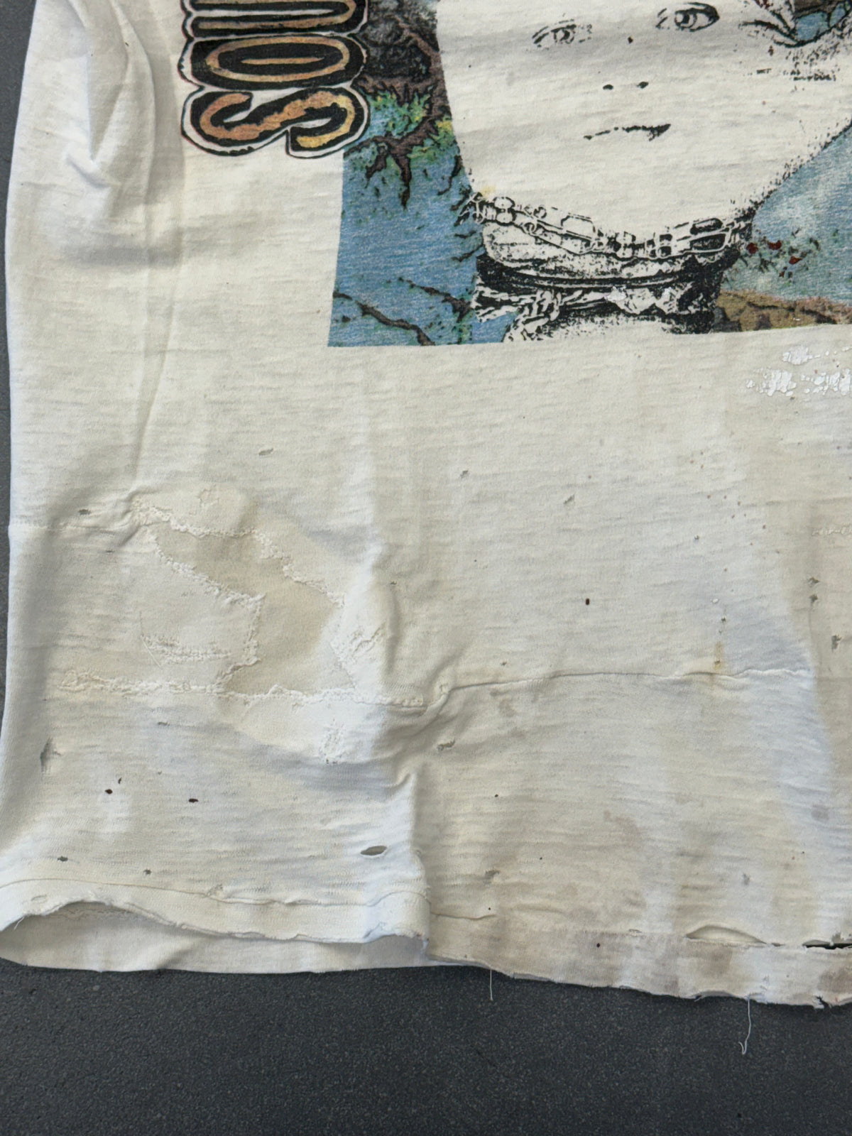 90'S 7 SECONDS SOULFORCE REVOLUTION NORTH AMERICAN TOUR THRASHED TEE (PULLED TAG) HEAVY REPAIR