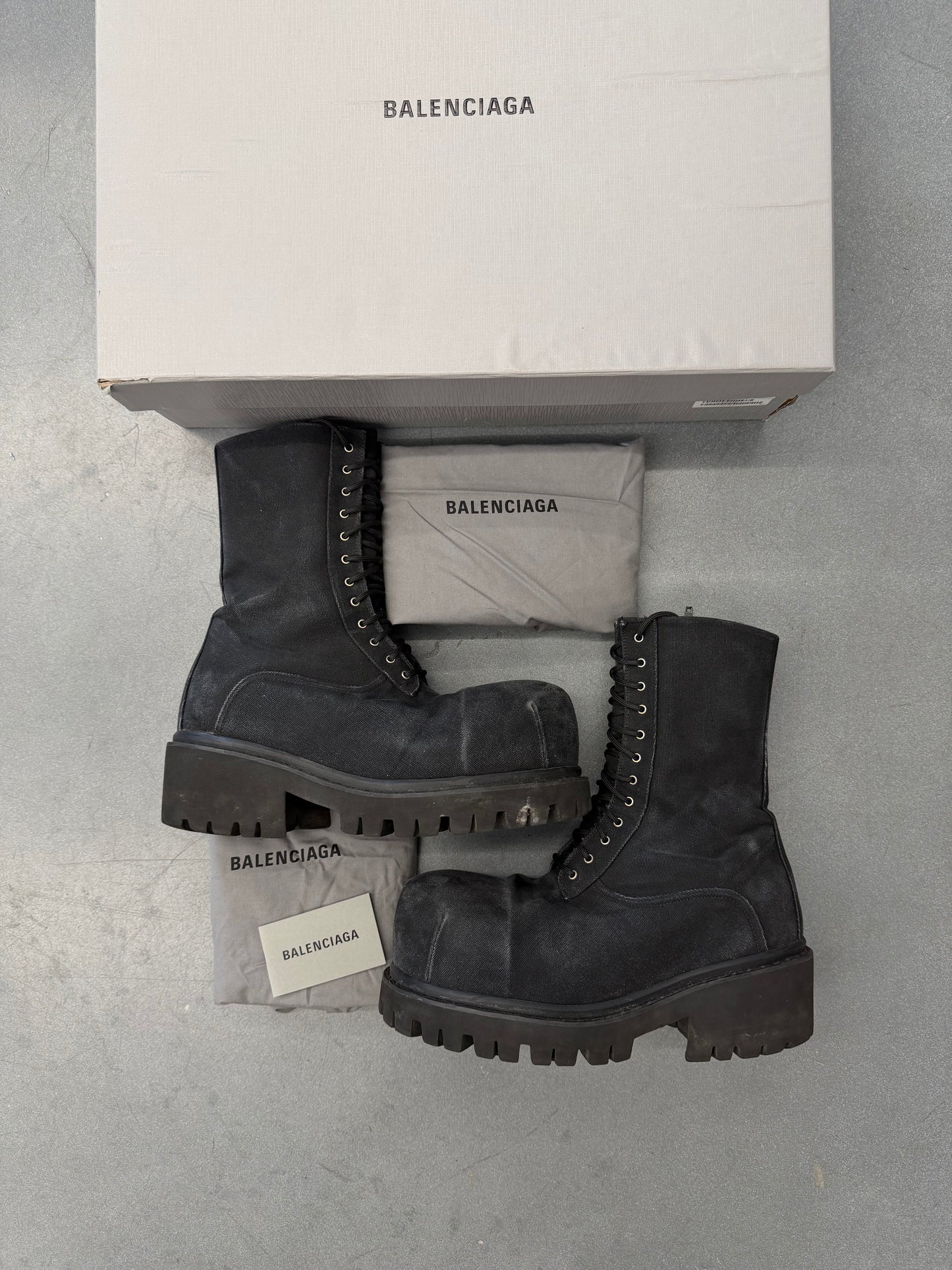 BALENCIAGA BLACK CANVAS STOMPER BOOTS (W/BOX)
