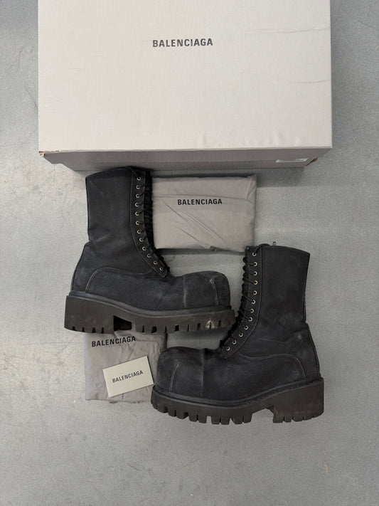 BALENCIAGA BLACK CANVAS STOMPER BOOTS (W/BOX)