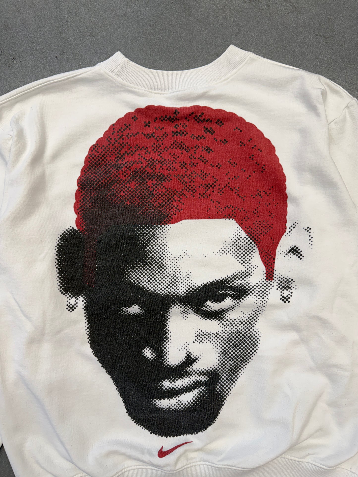 90S NIKE DENNIS RODMAN CENTER SWOOSH CREWNECK - WHITE/RED