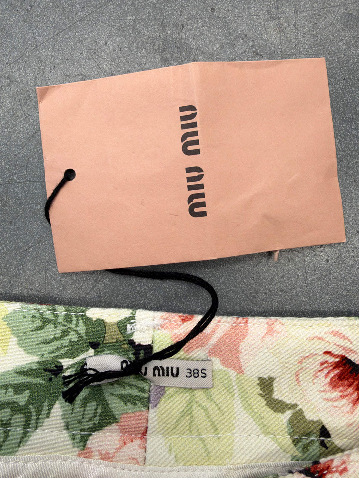 2013 MIU MIU FLORAL PRINT DENIM PANTS