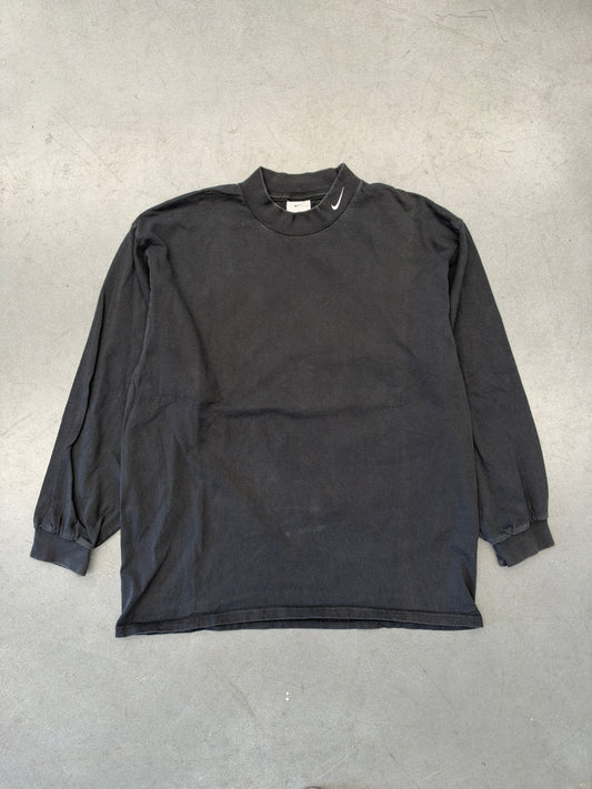 Y2K NIKE MOCKNECK BLACK SWOOSH L/S TEE (Y2K GREY NIKE TAG)