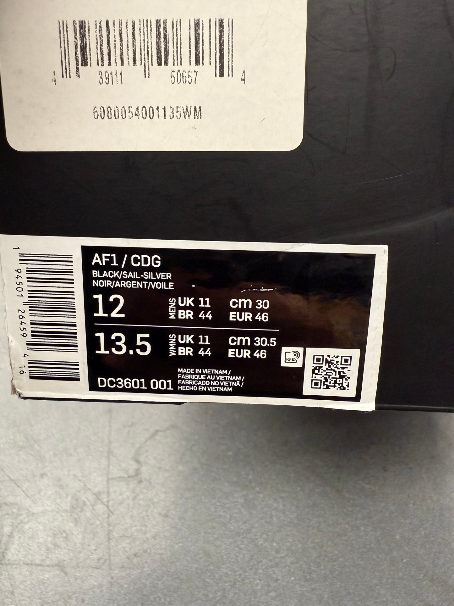 2020 SIZE 12 NIKE AIR FORCE 1 MID CDG COMME DES GARCONS BLACK (PRE-OWNED WITH BOX)