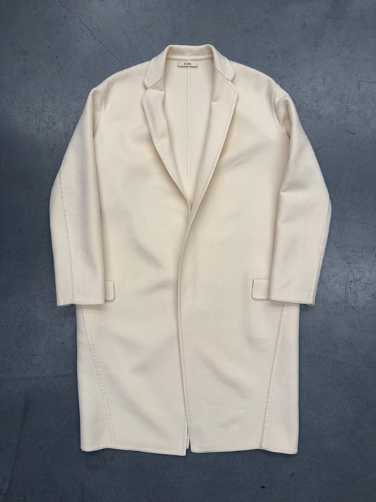 FW15 CELINE BY PHOEBE PHILO IVORY 100% CASHMERE EGG CROMBIE COAT
