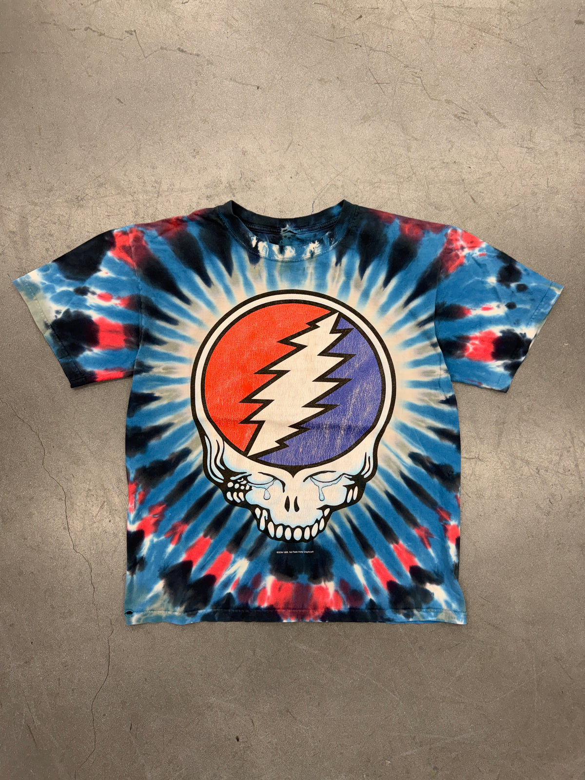 1995 GRATEFUL DEAD CRYING SKULL FARE THE WELL TIE-DYE TEE (PULLED TAG)