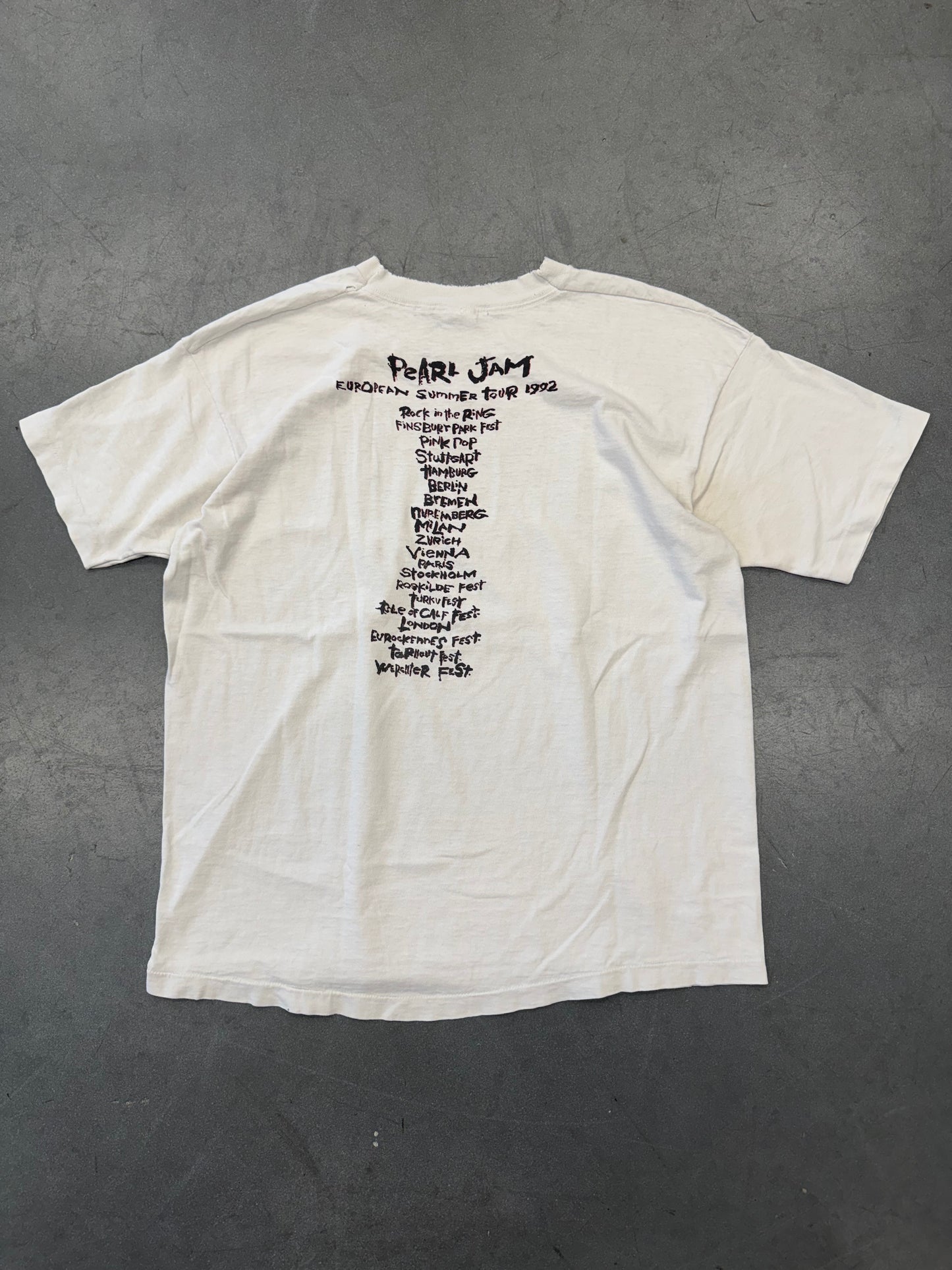 1992 PEARL JAM DON'T GIVE UP EUROPEAN SUMMER TOUR TEE (FOTL TAG) REPAIRED