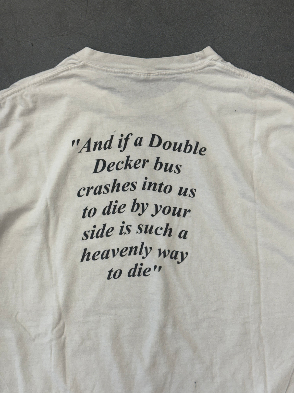 VINTAGE THE SMITHS "AND IF A DOUBLE DECKER BUS CRASHES INTO US" TEE (HANES HEAVYWEIGHT TAG)