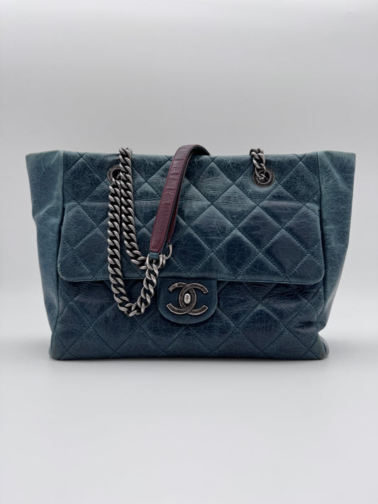 2014 CHANEL SMALL GLAZED CALFSKIN DUO COLOR FLAP BAG