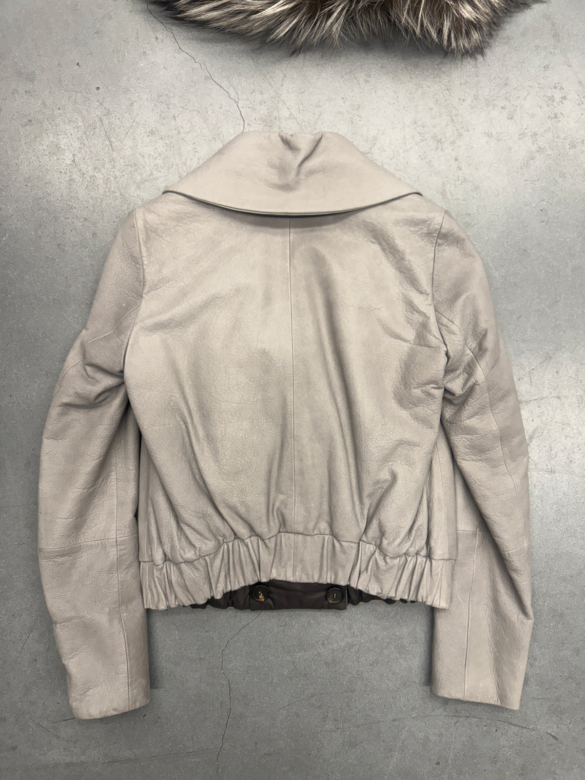 VINTAGE BRUNELLO CUCINELLI REVERSIBLE LEATHER JACKET WITH REAL FOX FUR COLLAR