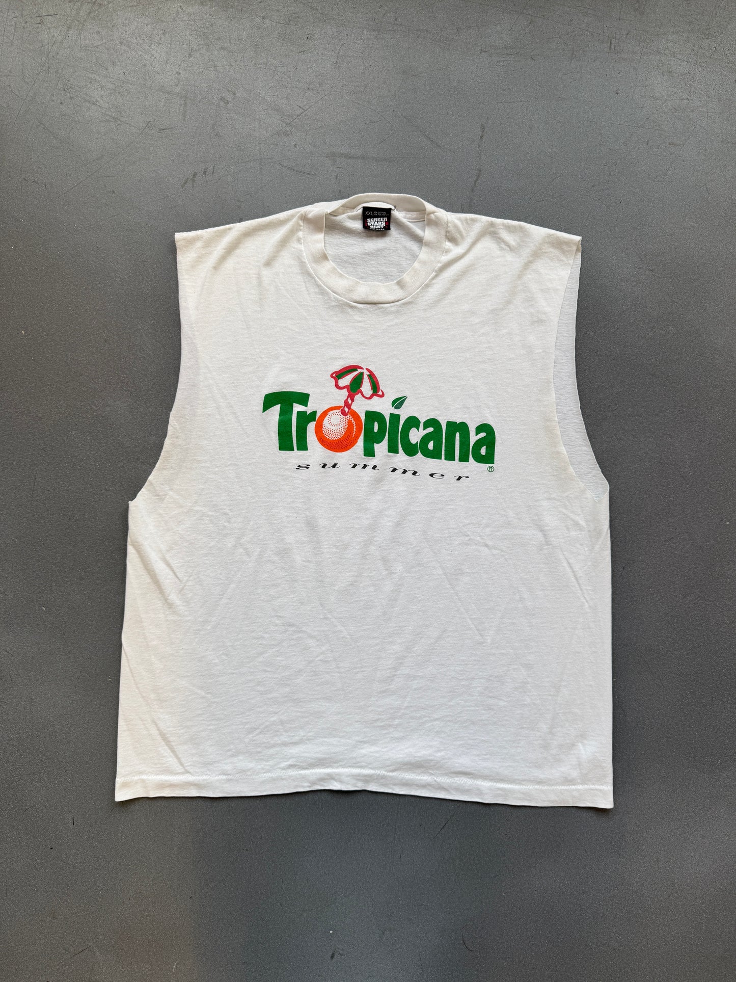 90'S TROPICANA SUMMER ORANGE JUICE CUT-OFF TEE (SCREEN STARS BEST TAG)
