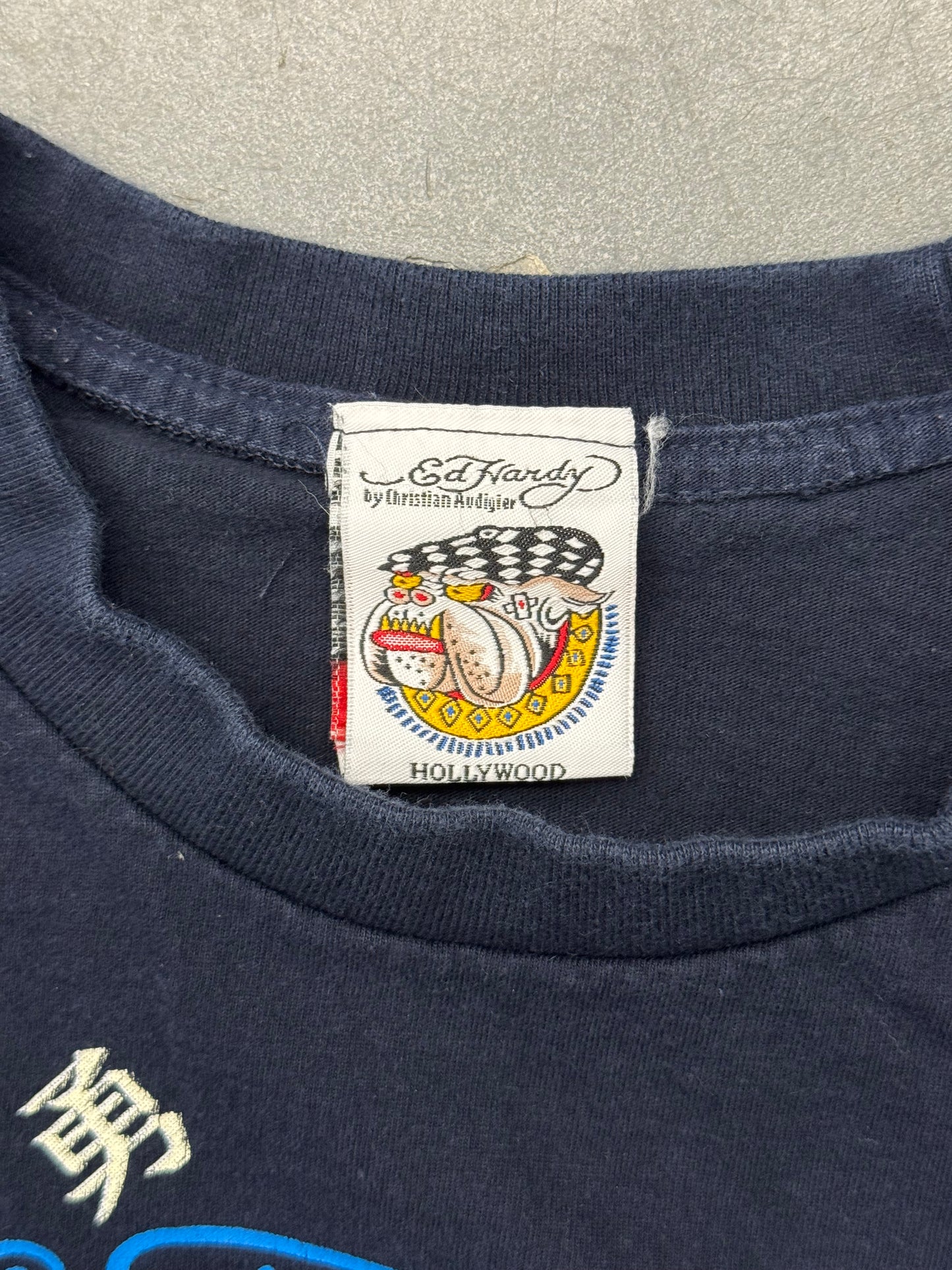 Y2K ED HARDY BIG FACE BULLDOG TEE (ED HARDY HOLLYWOOD TAG)