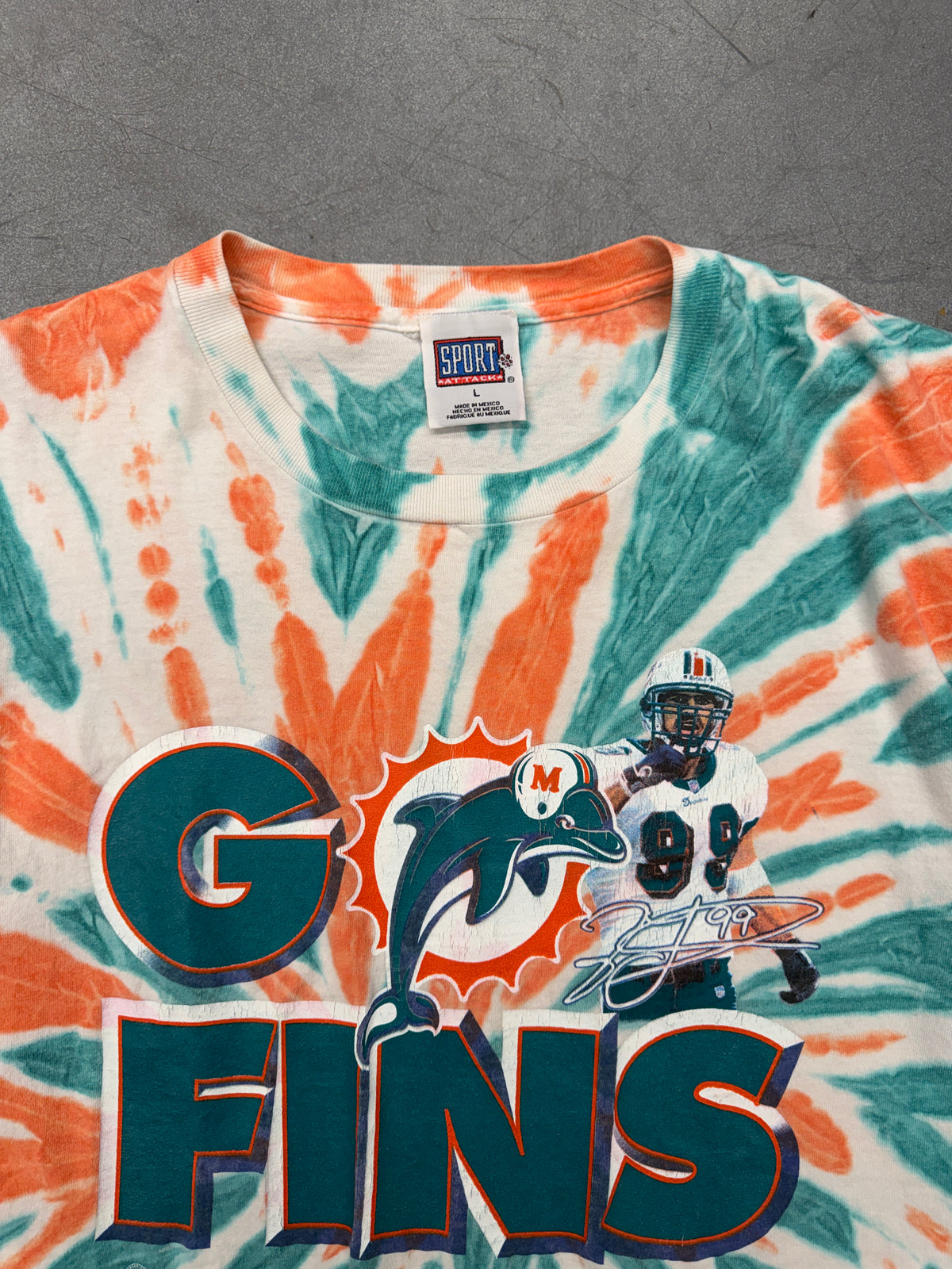 MIAMI DOLPHINS GO FINS JASON TAYLOR TIE-DYE TEE (SPORT ATTACK TAG)