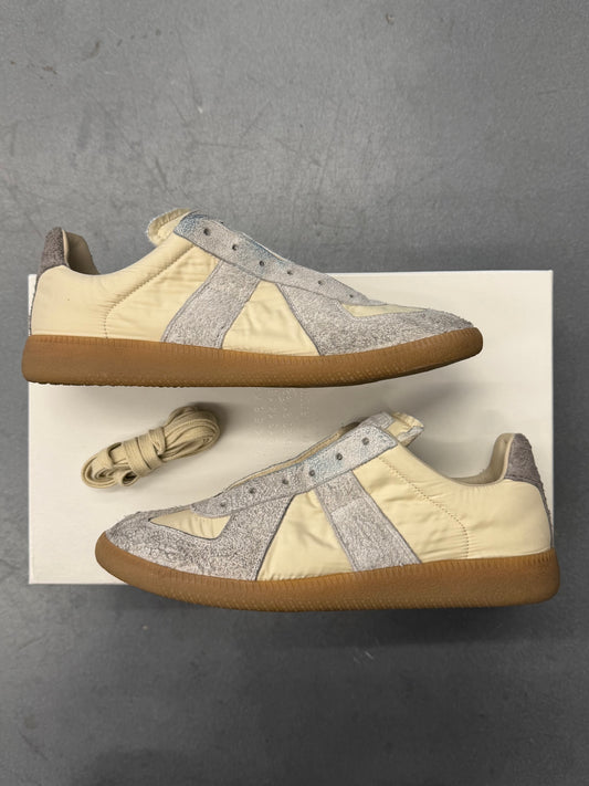MAISON MARGIELA REPLICA LACELESS SNEAKERS - CREAM NYLON / GREY SUEDE (W/BOX)