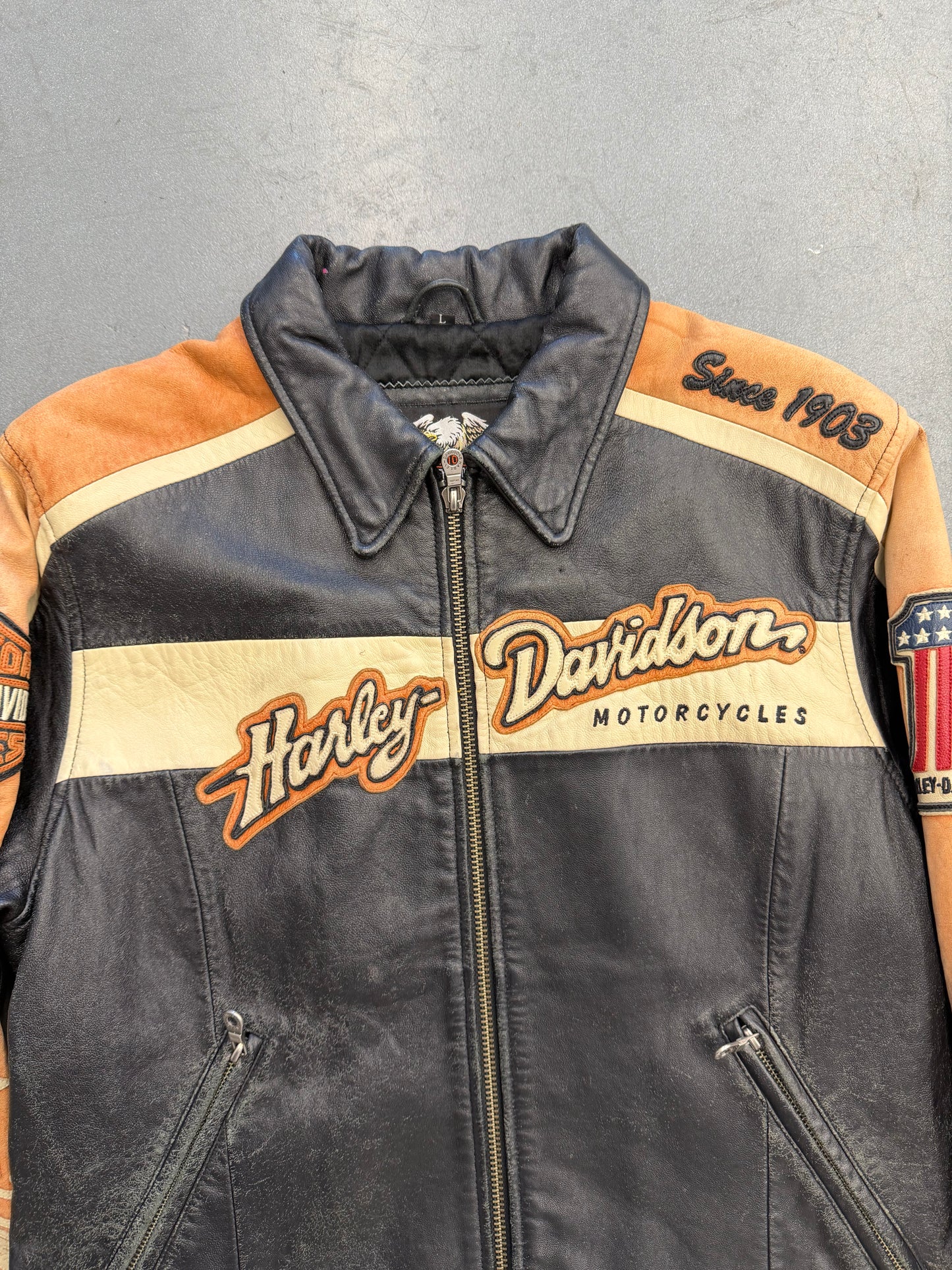 Y2K HARLEY-DAVIDSON "RIDE TO LIVE" FADED FULL-ZIP LEATHER JACKET