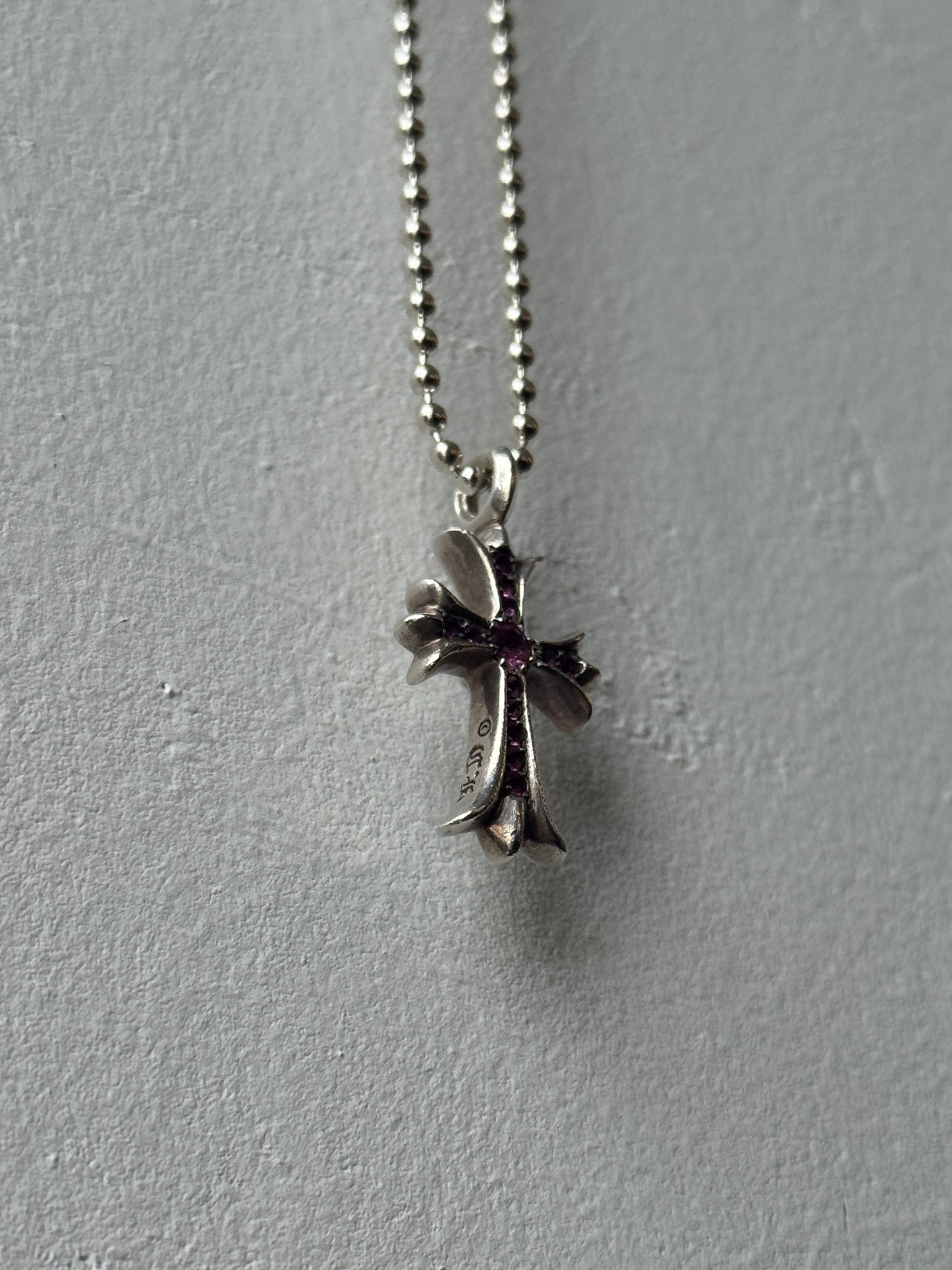 CHROME HEARTS PAVE PINK SAPPHIRE CROSS SILVER PENDANT (5.7 GRAMS)