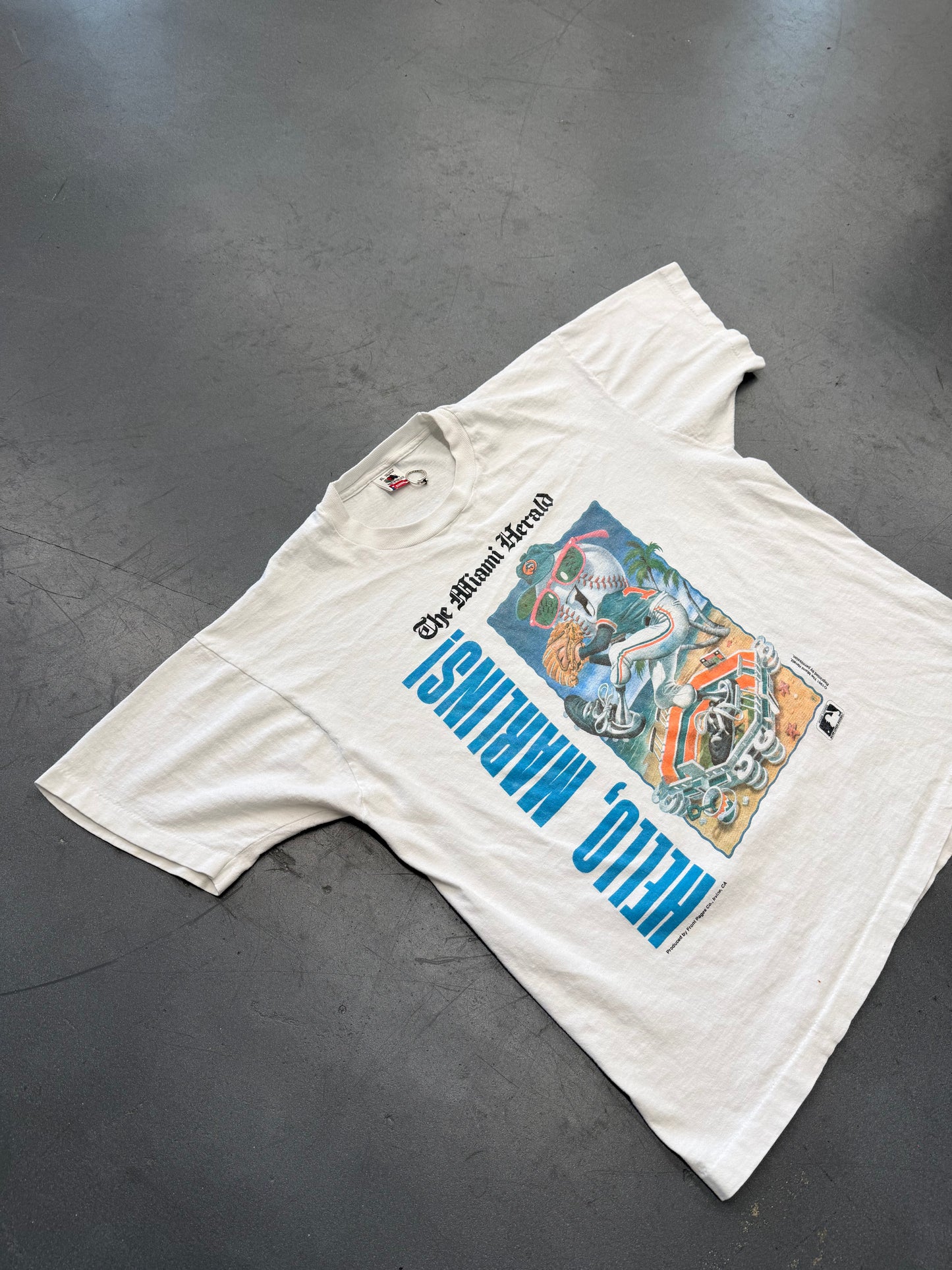 1991 HELLO, MARLINS! THE MIAMI HERALD TEE (FOTL TAG)