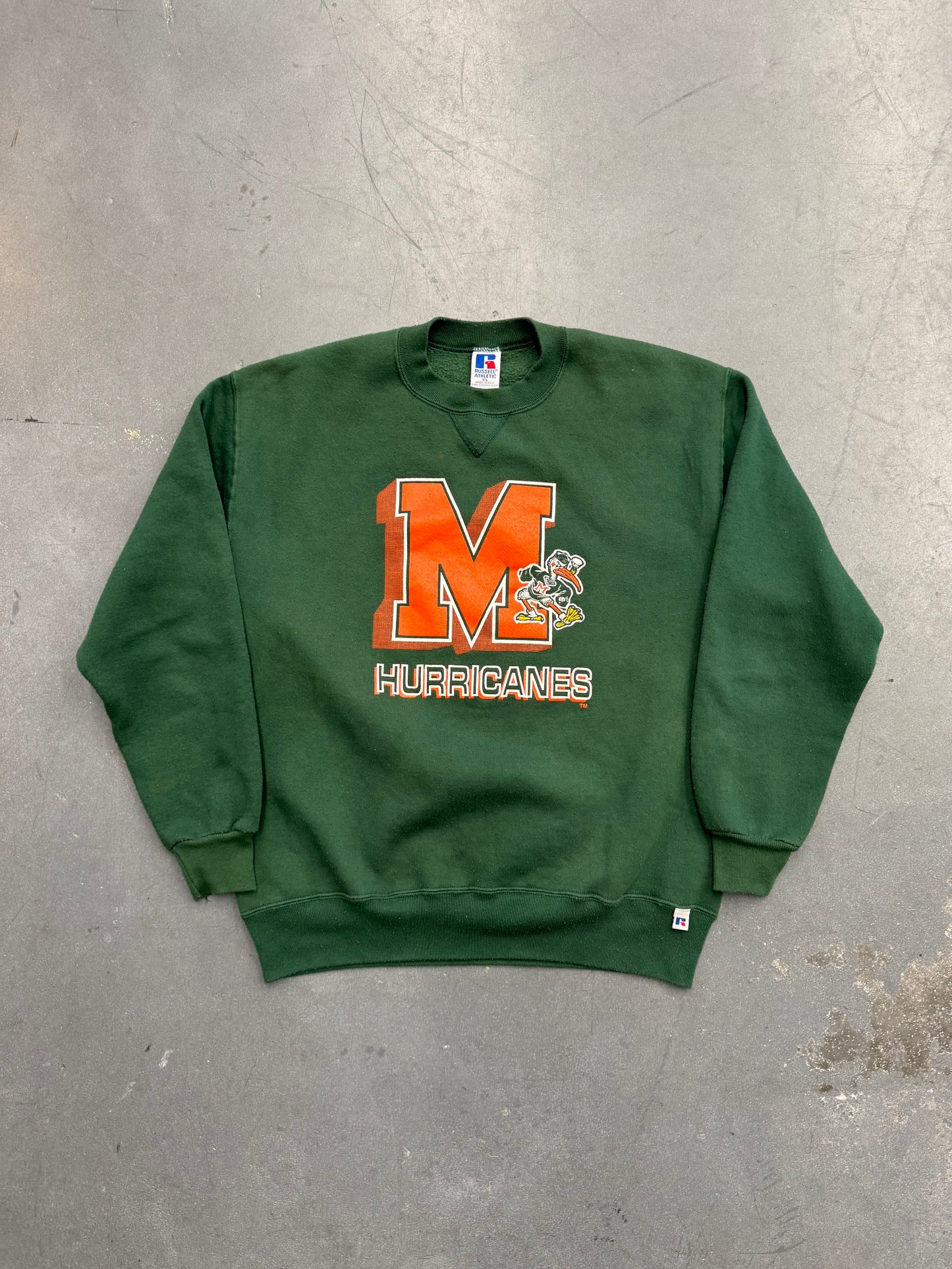 90S MIAMI HURRICANES M LOGO CREWNECK (RUSSELL ATHLETIC TAG)