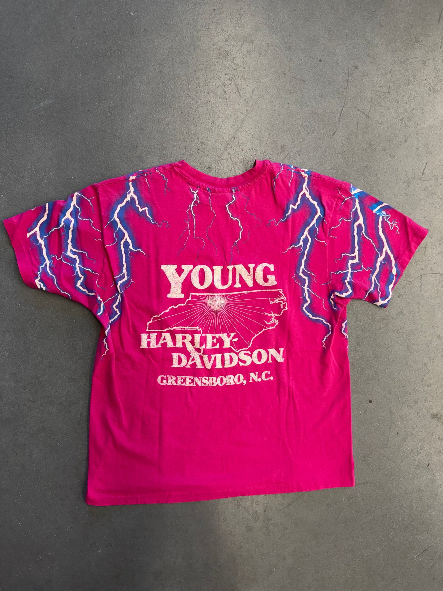 1988 HARLEY DAVIDSON GREENSBORO, N.C. LIGHTNING TEE (HANES BEEFY HARLEY TAG)