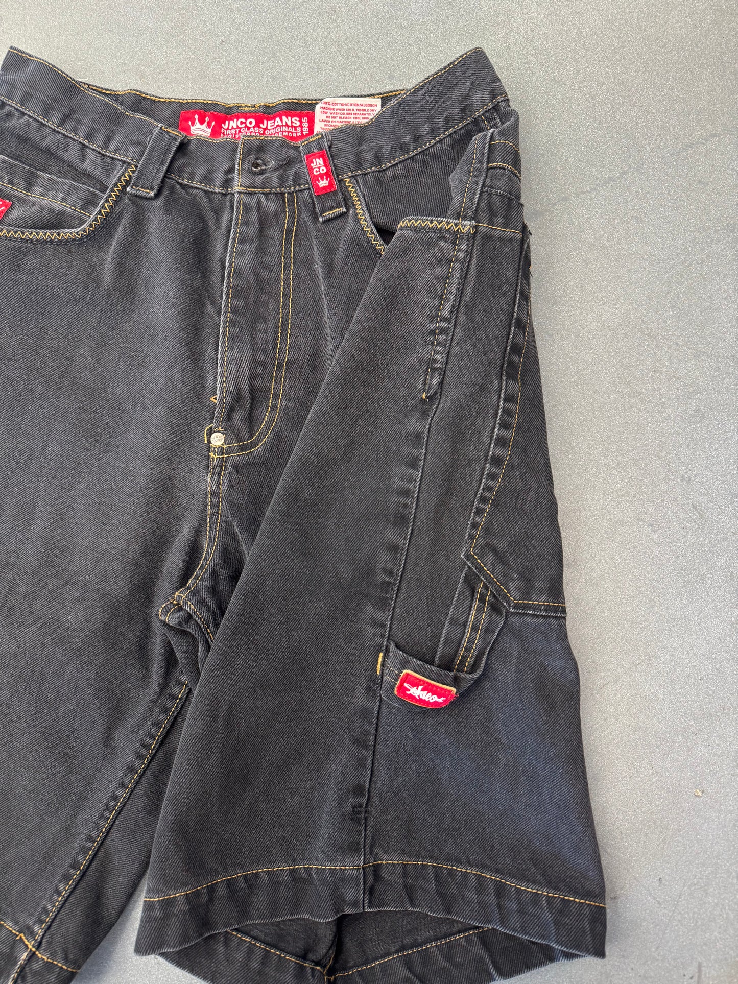 Y2K JNCO FLAMING SKULL DENIM SHORTS