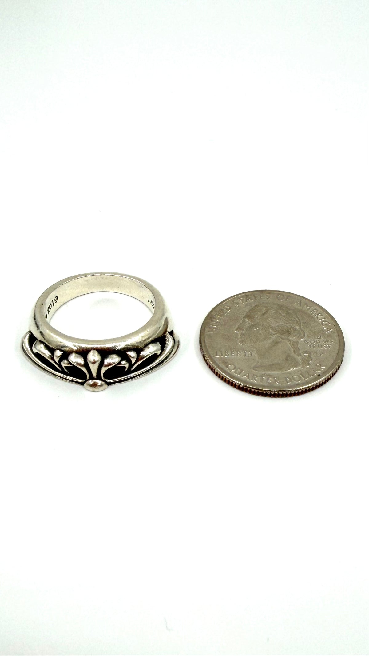 CHROME HEARTS SILVER HALF CLASSIC FLORAL RING
