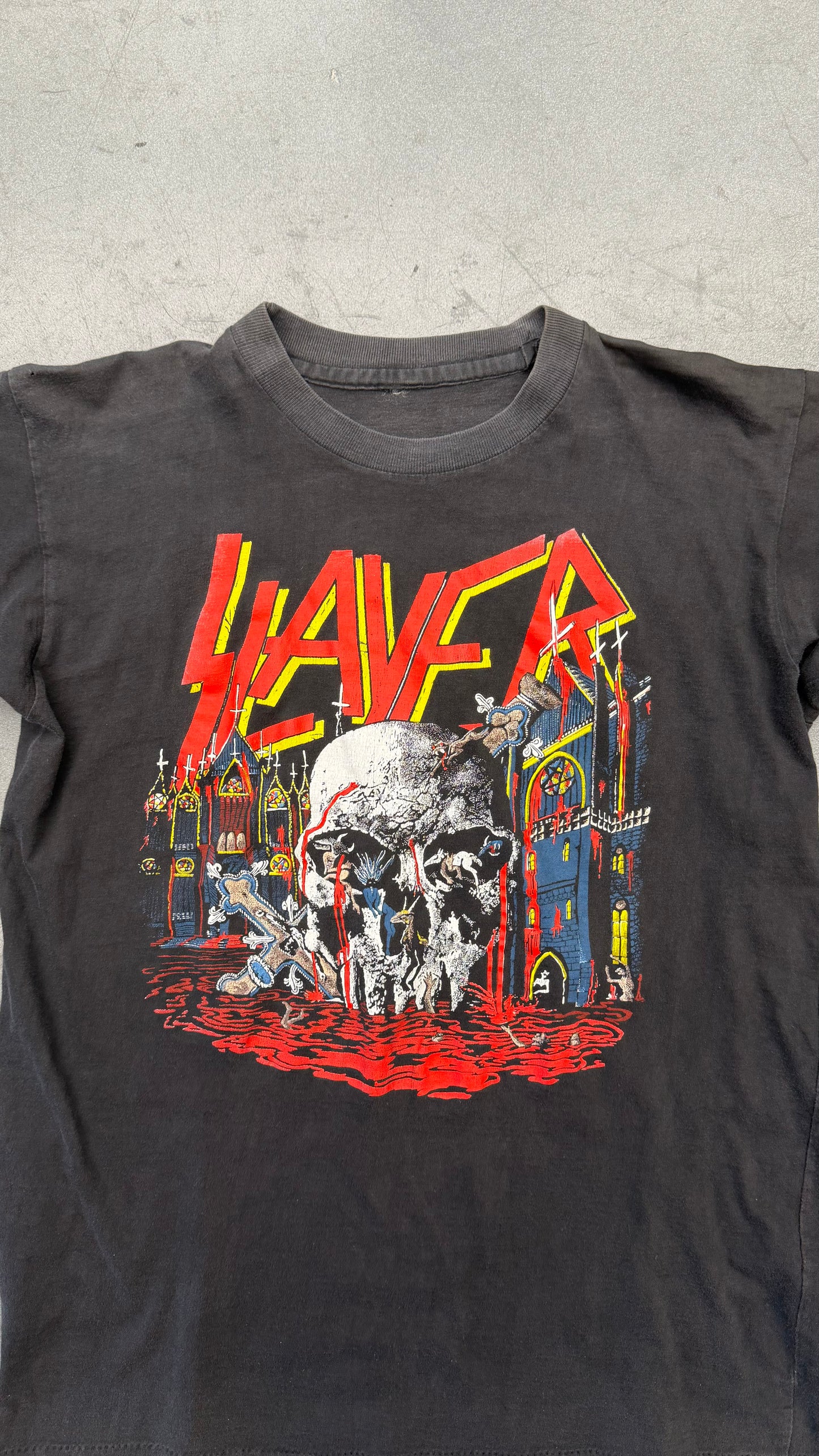 1988 SLAYER WORLD SACRIFICE TOUR TEST PRINT TEE (PULLED TAG)
