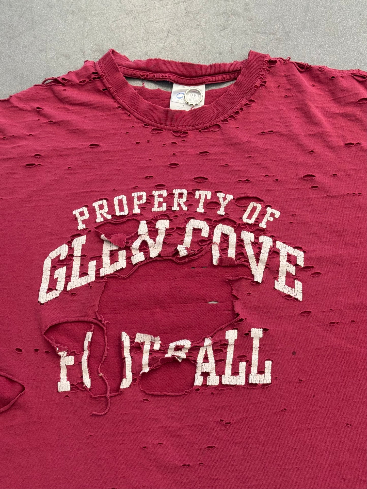 90S PROPERTY OF GLEN COVE FOOTBALL DESTROYED TEE (PORT AND COMPANY TAG)
