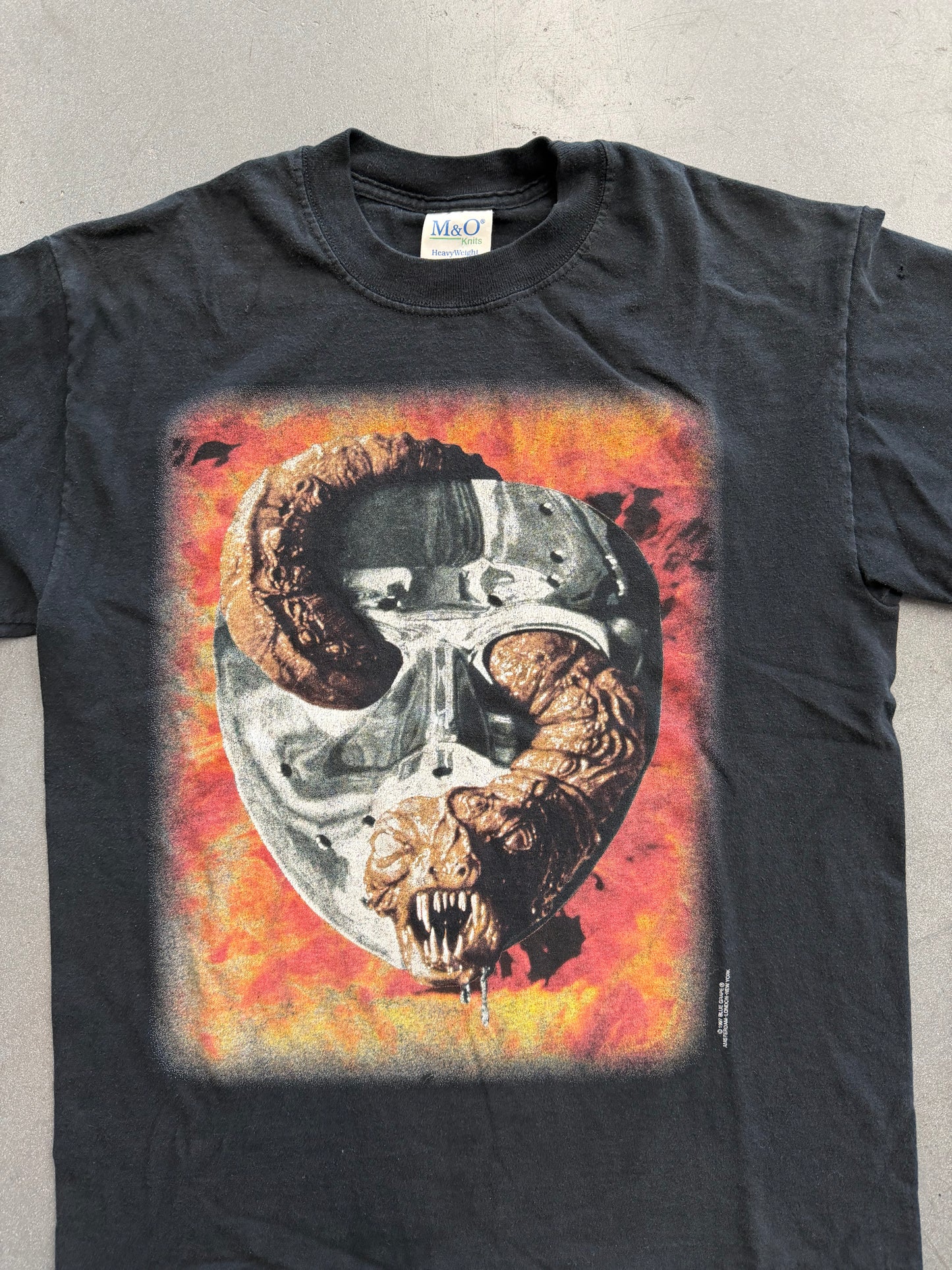 1997 JASON GOES TO HELL ‘EVIL HAS FINALLY FOUND A HOME’ BLUE GRAPE TEE (M&O KNITS TAG)