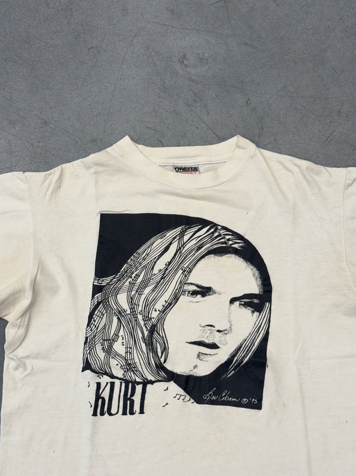 1995 KURT COBAIN PORTRAIT MEMORIAL BY BEVERLY COBAIN TEE (ONEITA TAG)