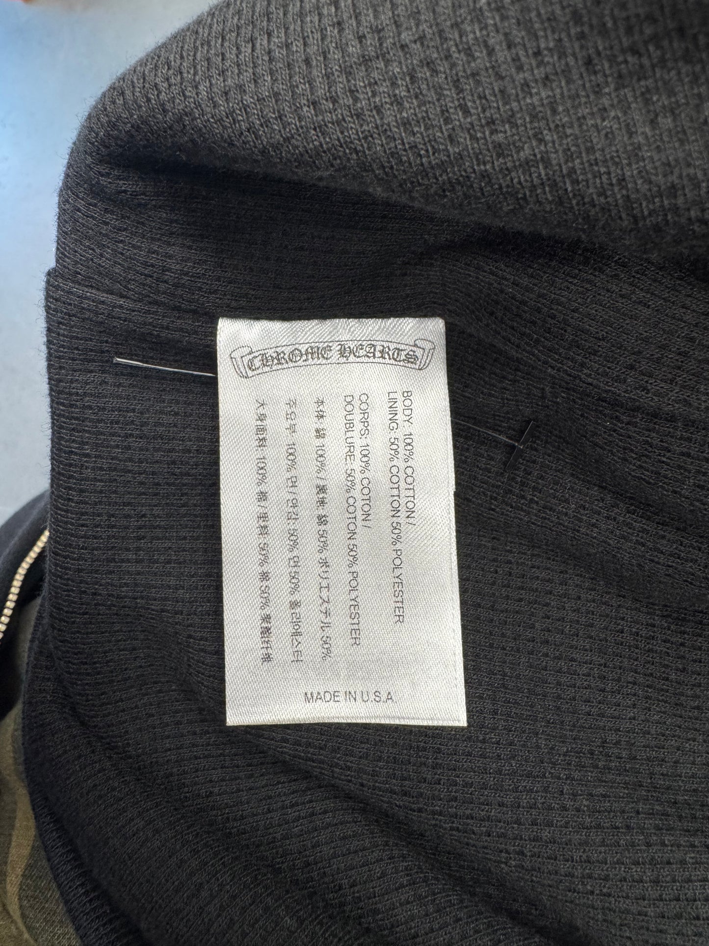 CHROME HEARTS VERTICAL LOGO THERMAL LINED ZIP-UP HOODIE