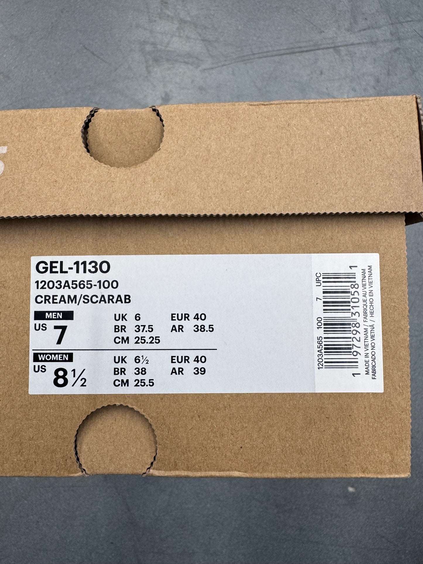 2024 SIZE 7 KITH ASICS GEL 1130 CREAM SCARAB (NEW WITH BOX)