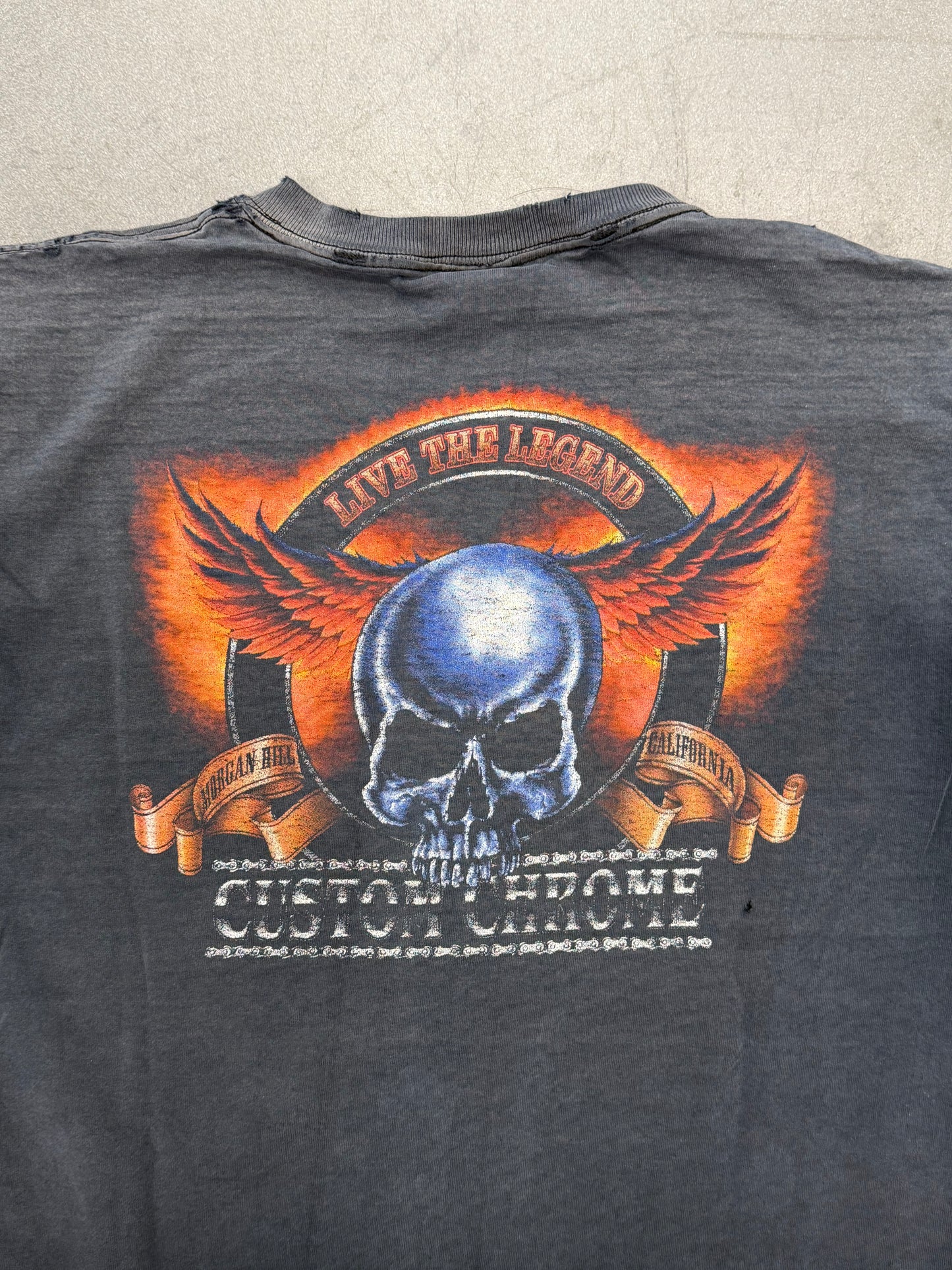 90S CUSTOM CHROME  "LIVE THE LEGEND" SKULL TEE (FOTL TAG)