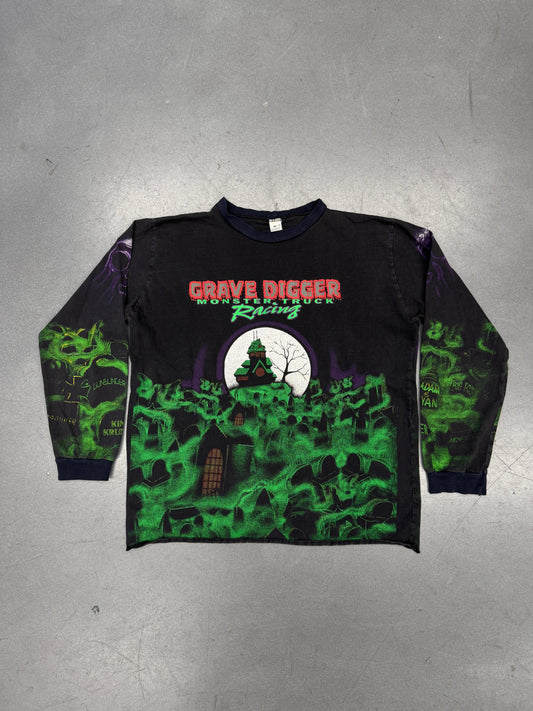 90'S AOP GRAVE DIGGER MONSTER TRUCK RACING LS TEE (MADE IN USA TAG) (M)