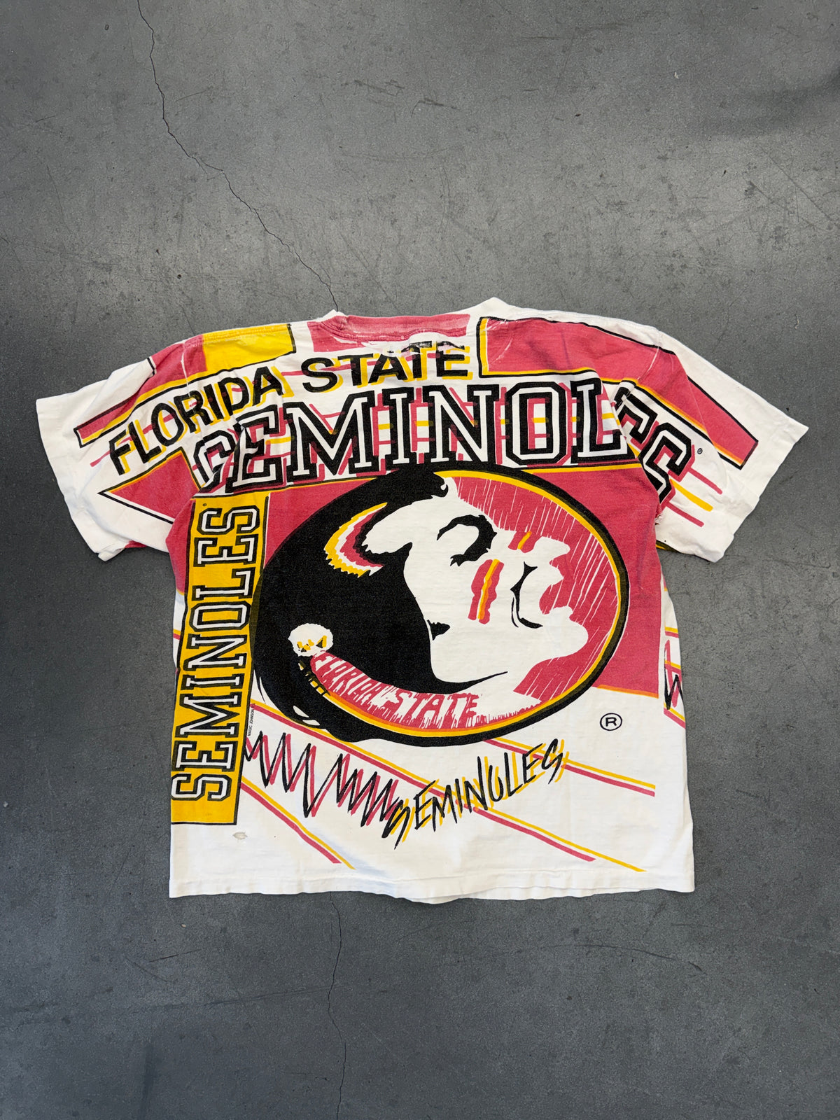 90S FLORIDA STATE UNIVERSITY SEMINOLES MAGIC JOHNSON ALL OVER PRINT AOP TEE (DOUBLE TAG)