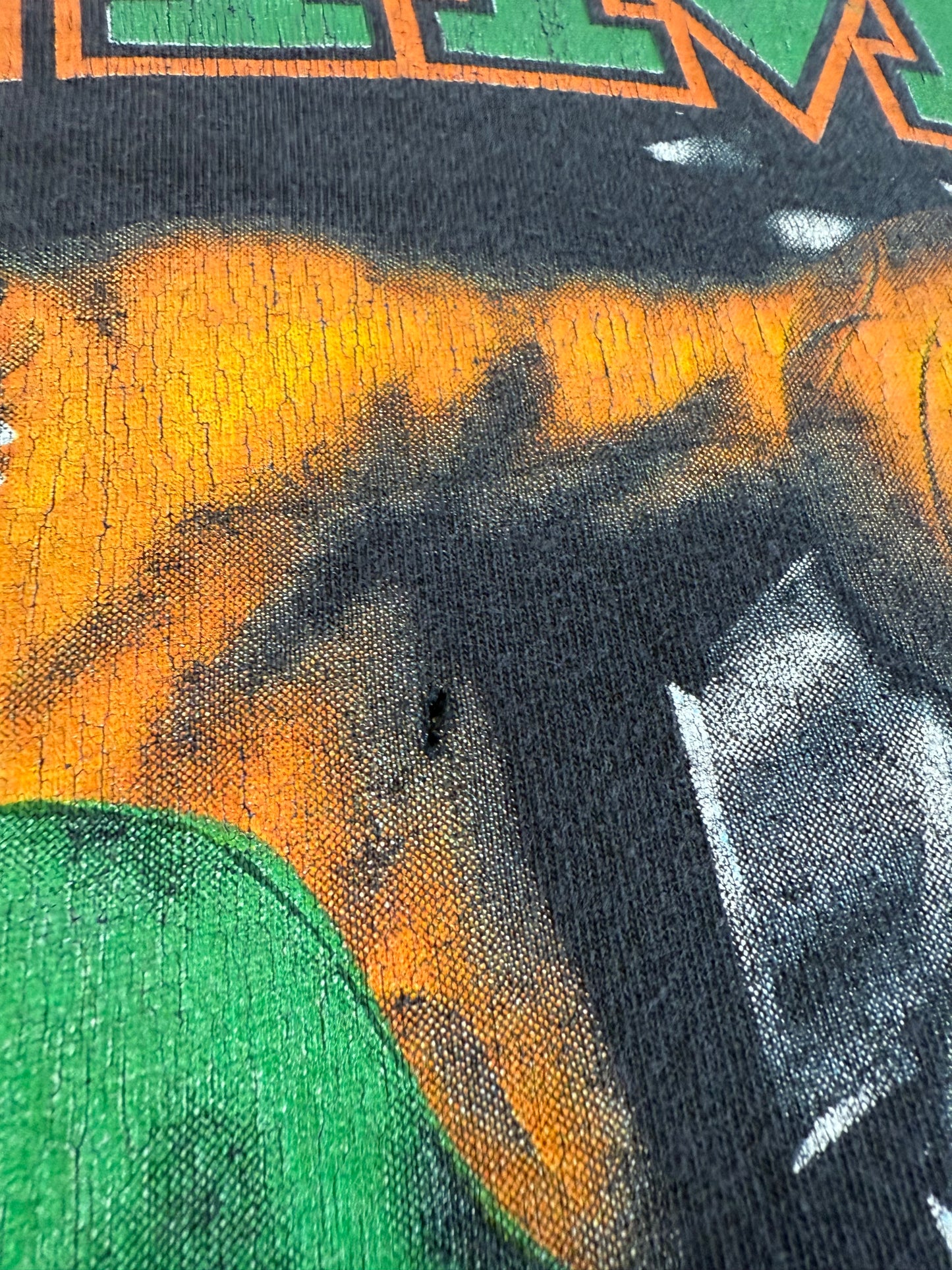 1994 MIAMI HURRICANES SEBASTIAN BASKETBALL BREAKTHROUGH SHATTERED TEE (ACTIVE IMAGE TAG)