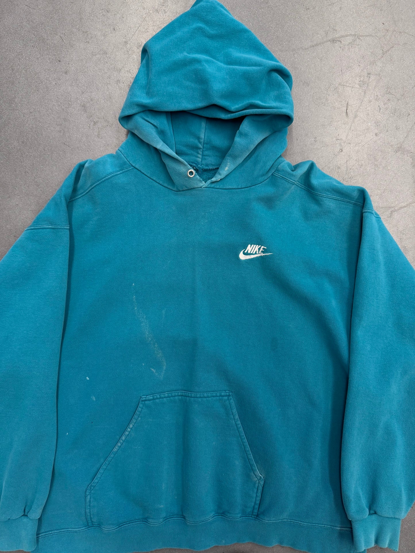 90'S NIKE SPELLOUT SWOOSH PULLOVER HOODIE (PULLED TAG) - TEAL