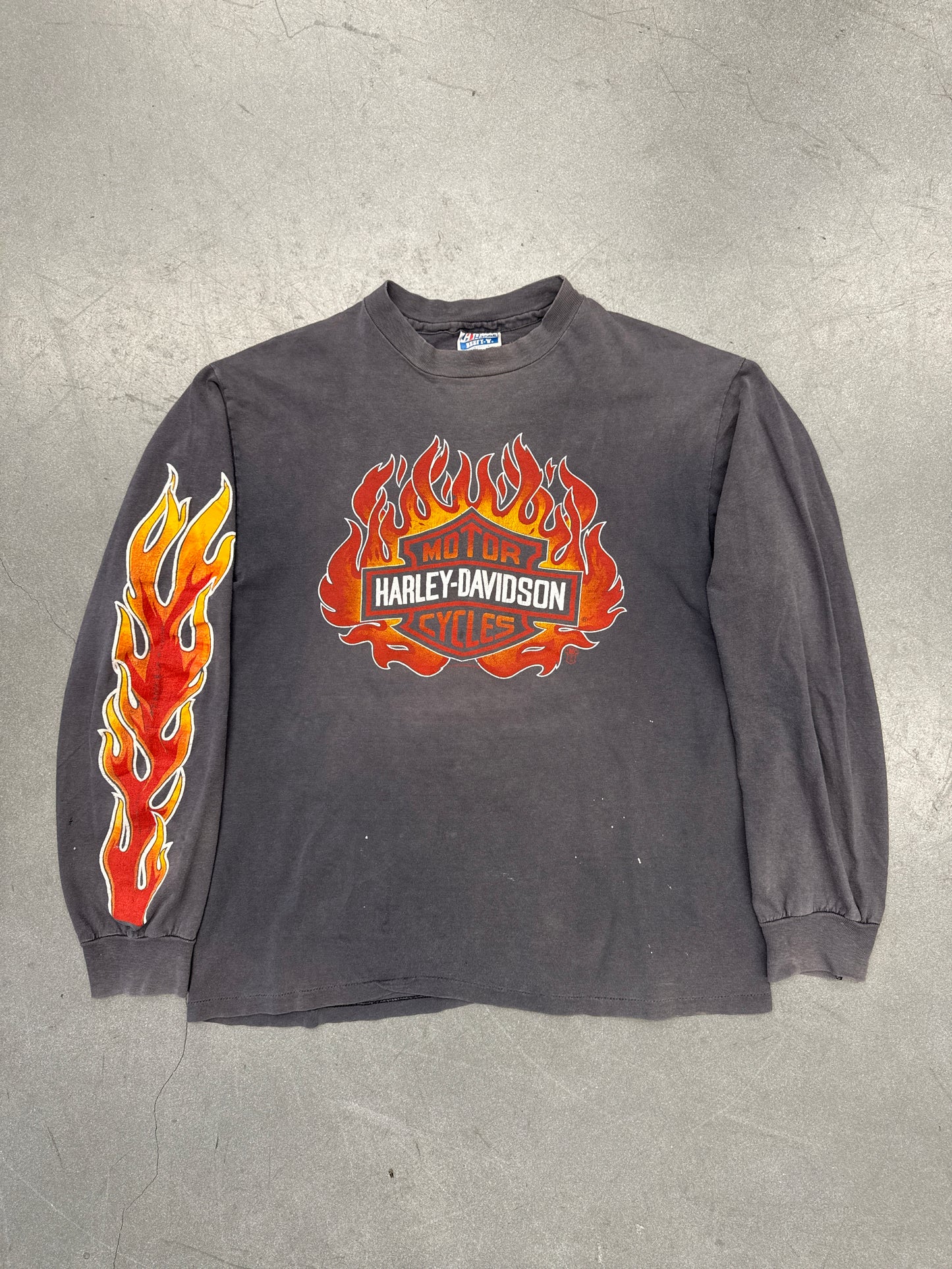 1988 HARLEY-DAVIDSON "HIGH PLAINS CLOVIS, N.M." FLAME LONGSLEEVE TEE (HANES BEEFY-T TAG)