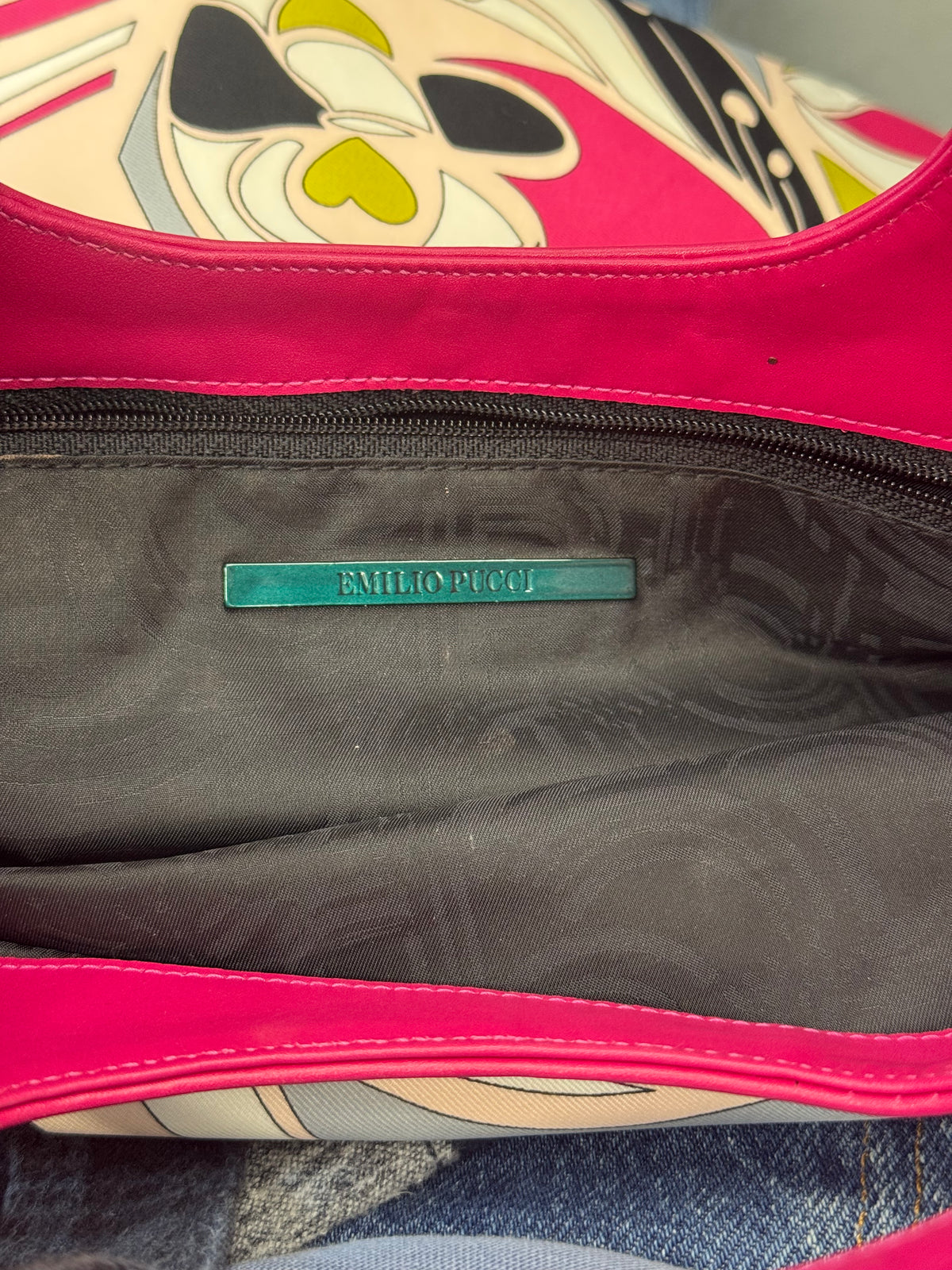 EMILIO PUCCI CANVAS TOP HANDLE POUCH BAG