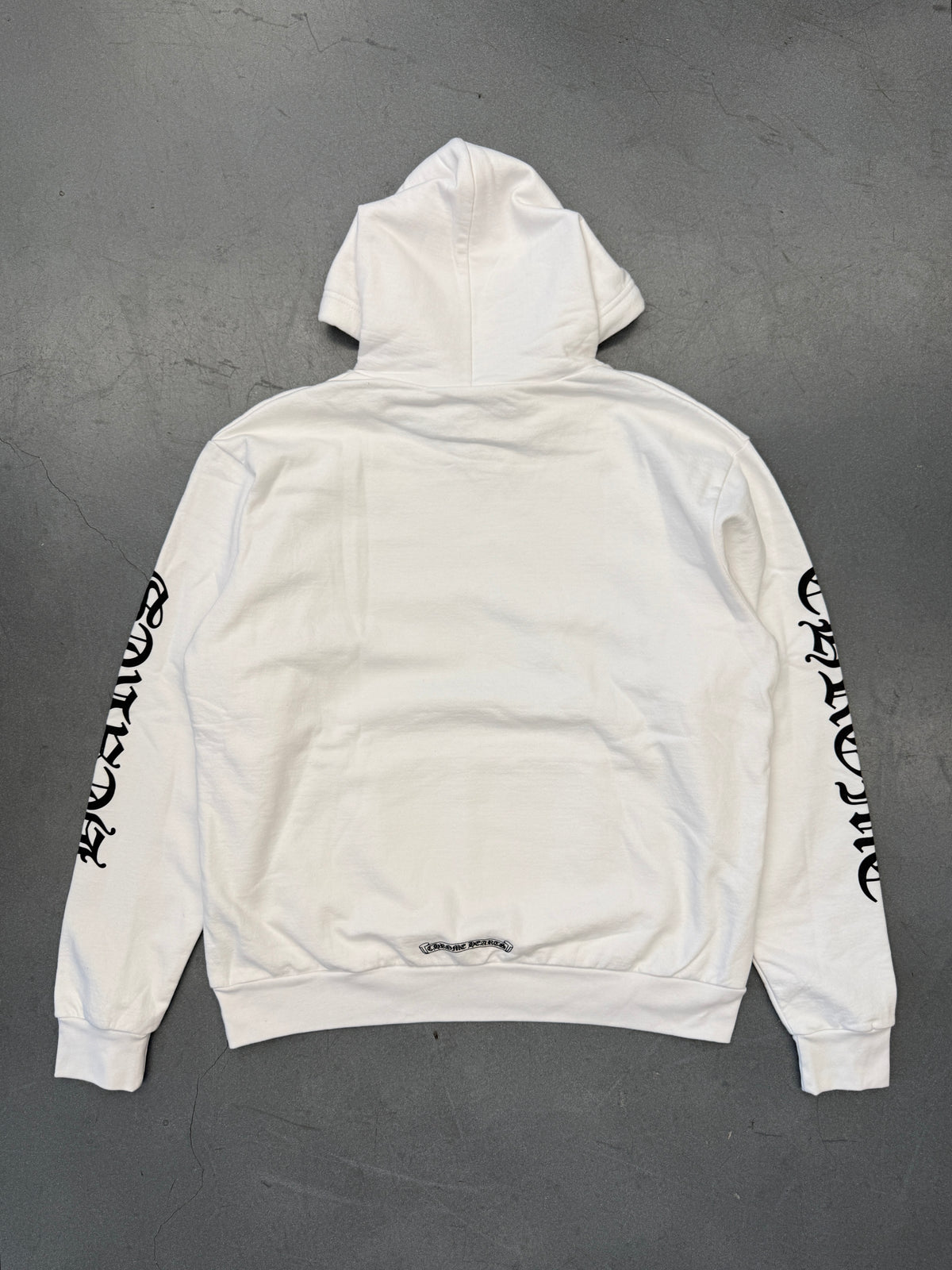 CHROME HEARTS VERTICAL SPELL-OUT PULLOVER HOODIE - WHITE/BLACK