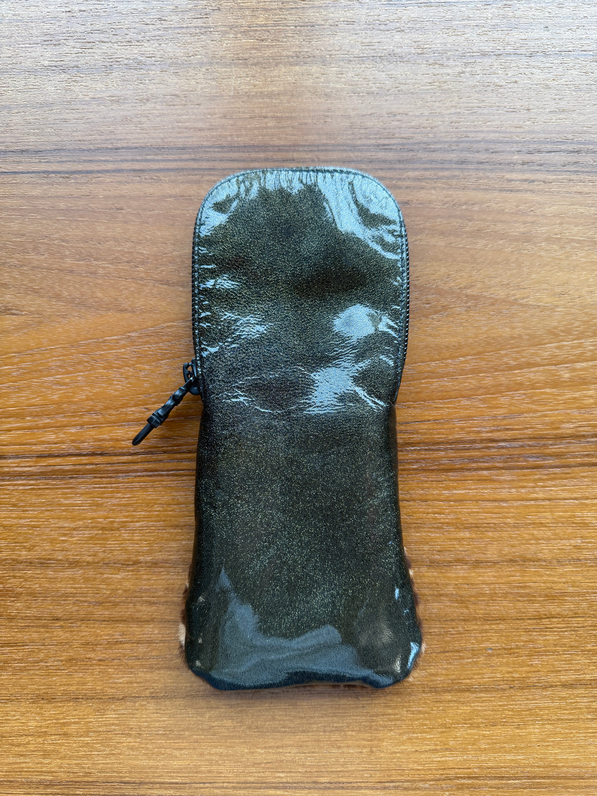 CHROME HEARTS PATENT LEATHER/PONY HAIR LEOPARD FLEUR EYEWEAR SOFT CASE