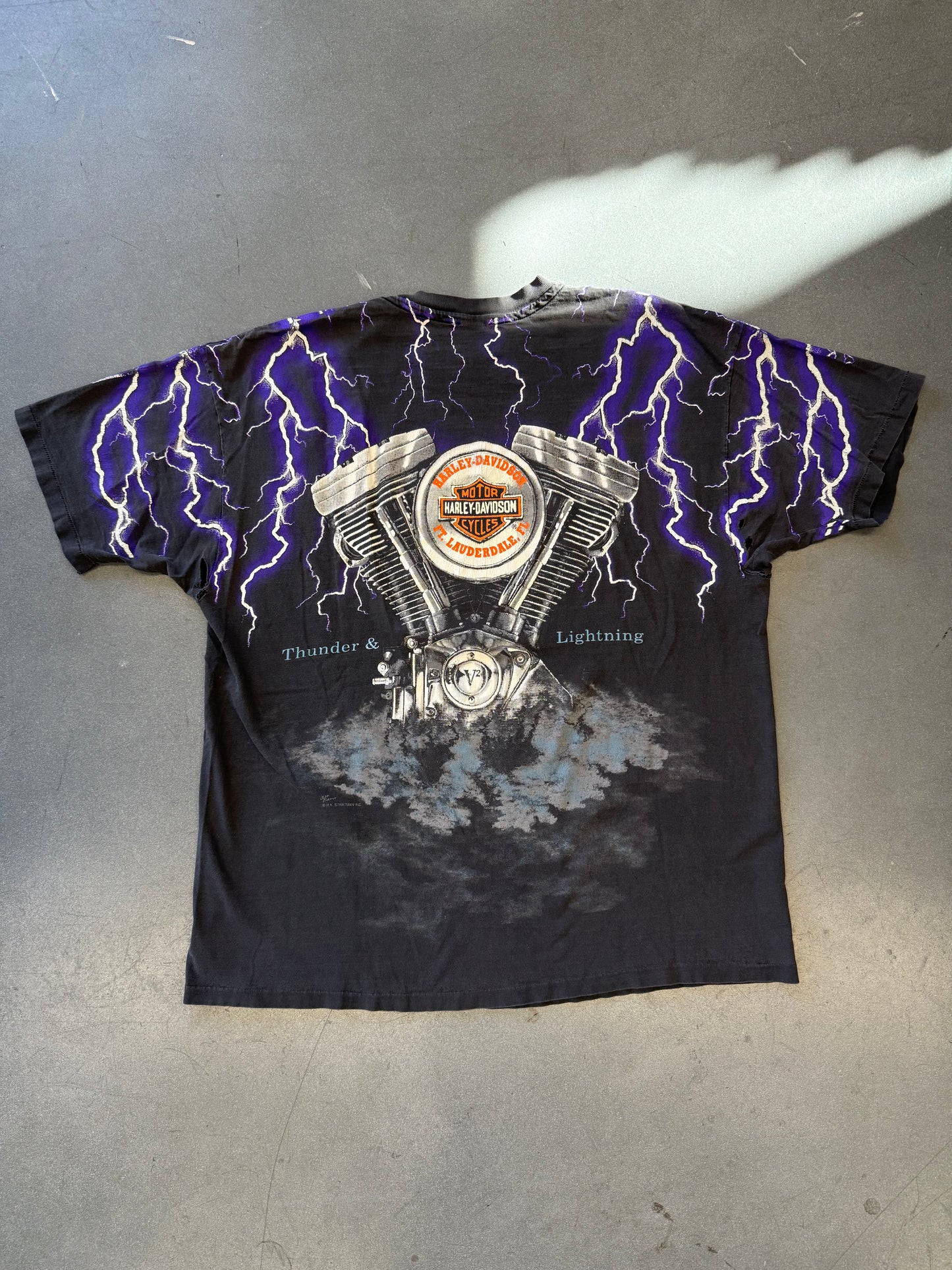 90'S HARLEY-DAVIDSON THUNDER & LIGHTNING ENGINE TEE (PULLED TAG)