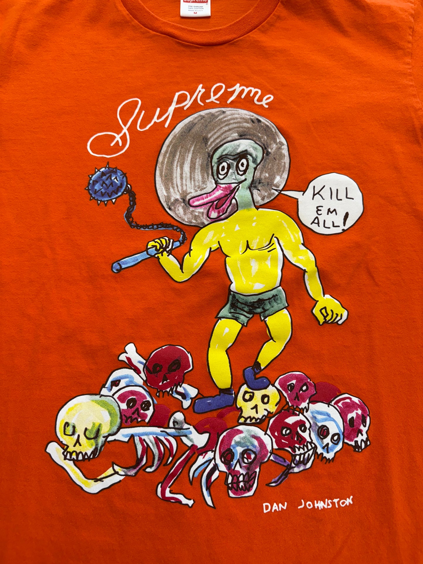 SS20 SUPREME DANIEL JOHNSTON KILL EM ALL TEE ORANGE MEDIUM