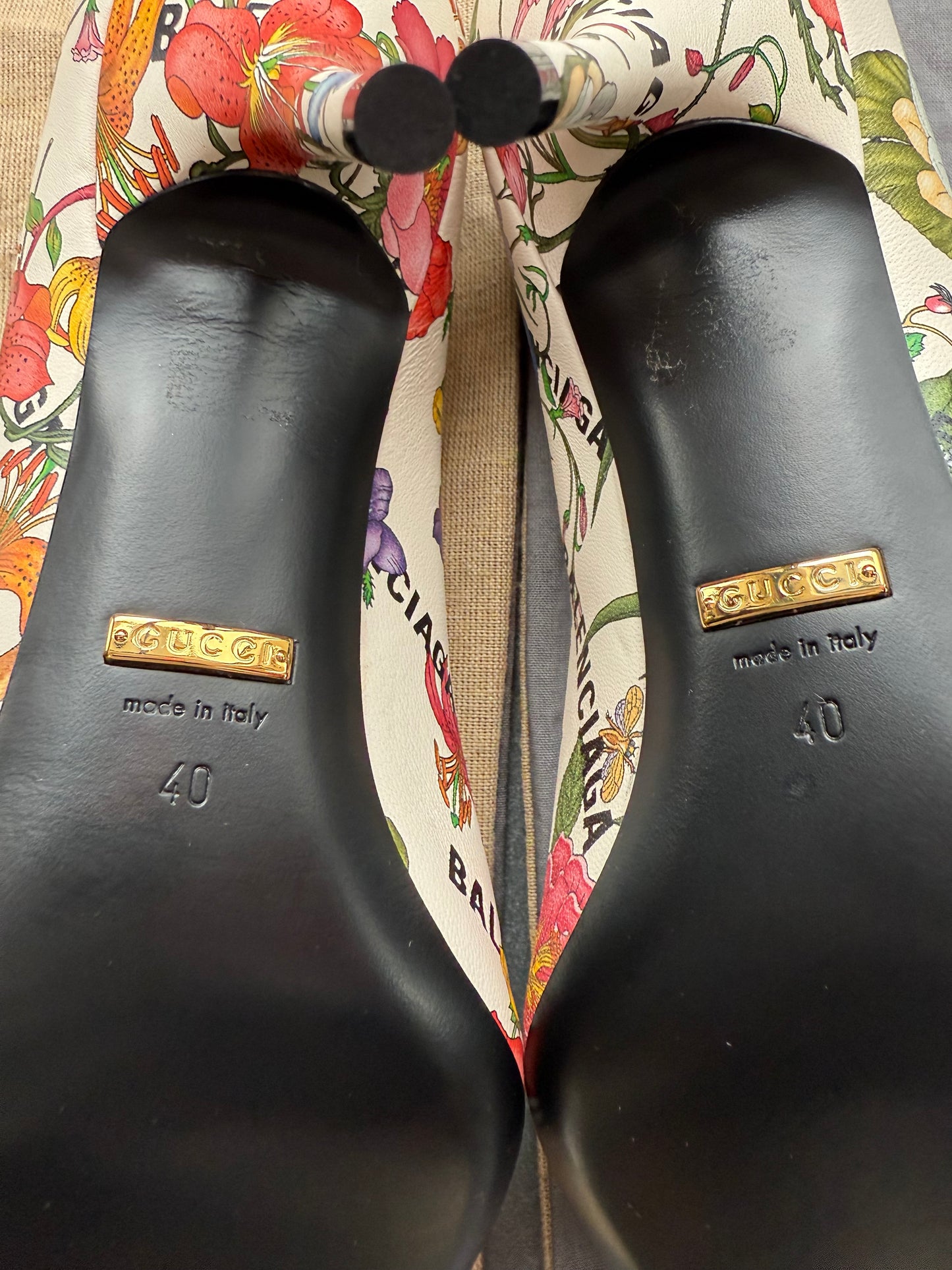 SIZE 40 FW21 GUCCI X BALENCIAGA THE HACKER PROJECT KNIFE PUMPS FLORA LEATHER HEELS (LIGHTLY PRE-OWNED WITH DUSTBAG) (TANIA)