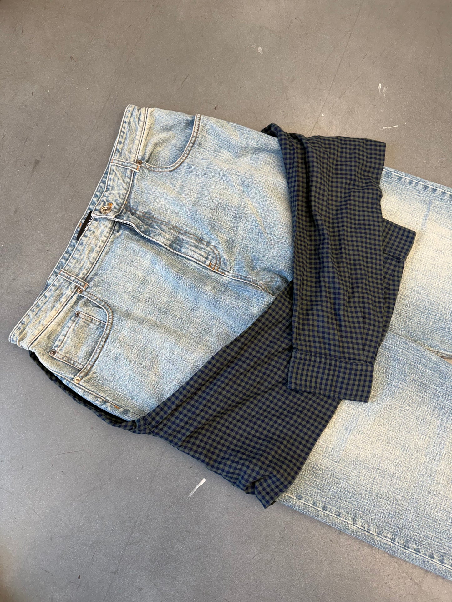 SS21 BALENCIAGA HYBRID FLANNEL SHIRT DENIM JEANS