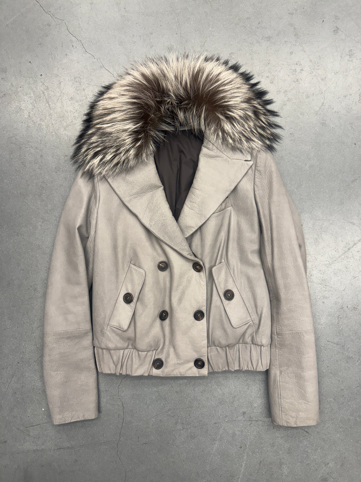 VINTAGE BRUNELLO CUCINELLI REVERSIBLE LEATHER JACKET WITH REAL FOX FUR COLLAR