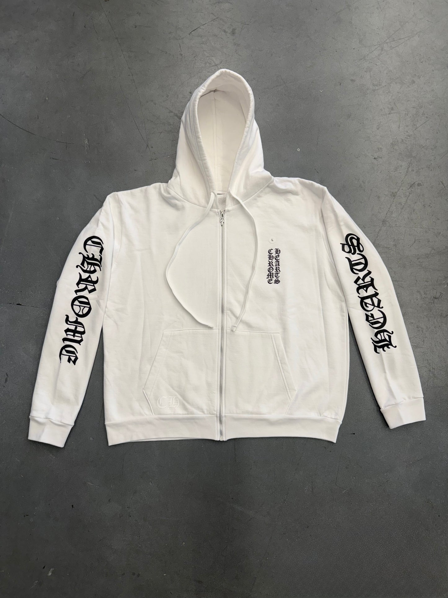 CHROME HEARTS VERTICAL LOGO ZIP UP HOODIE - WHITE