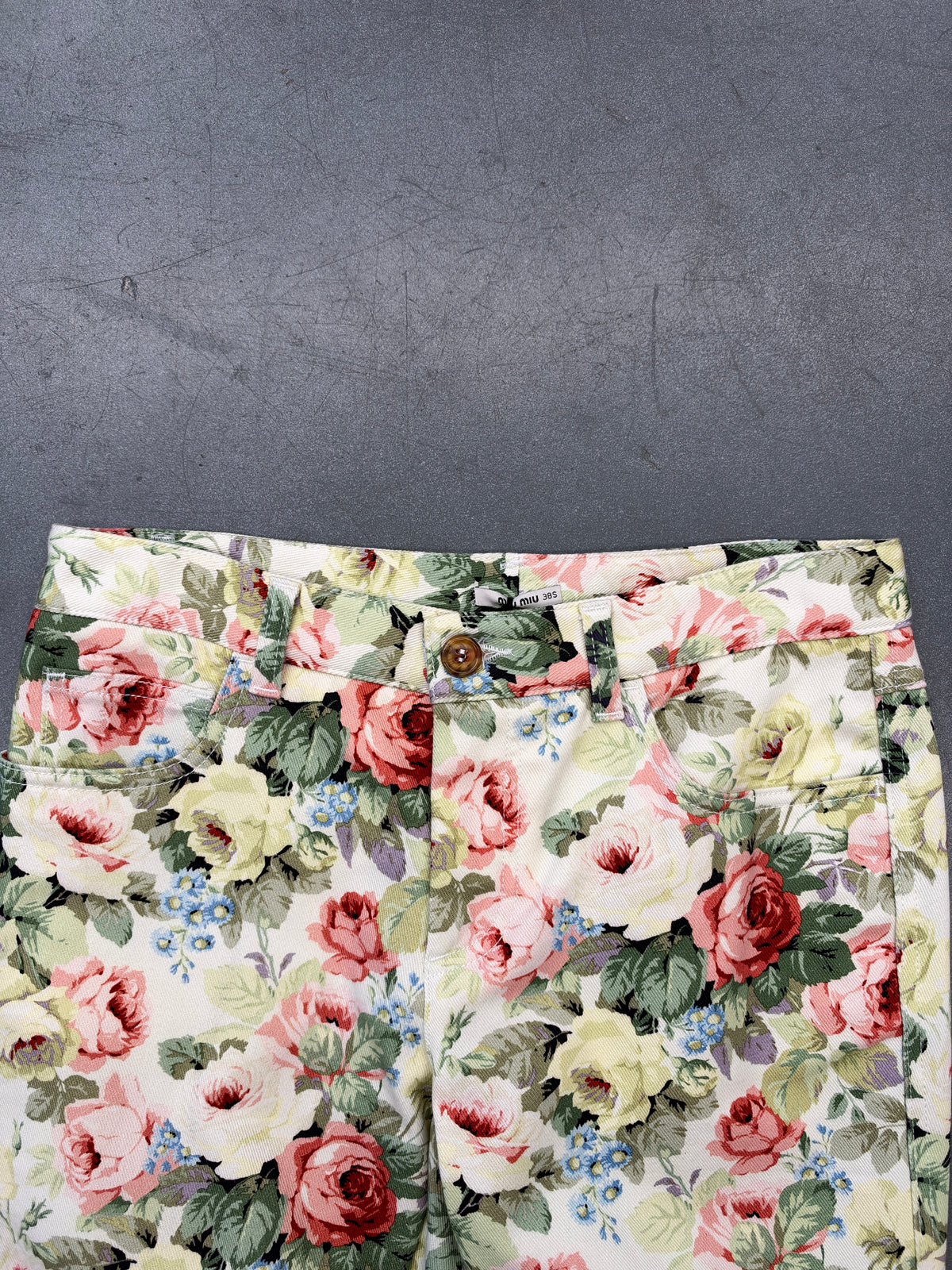 2013 MIU MIU FLORAL PRINT DENIM PANTS