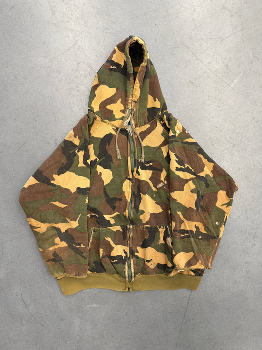 VINTAGE DISTRESSED WAFFLE-LINED ZIP-UP HOODIE (JON LAUREN TAG)